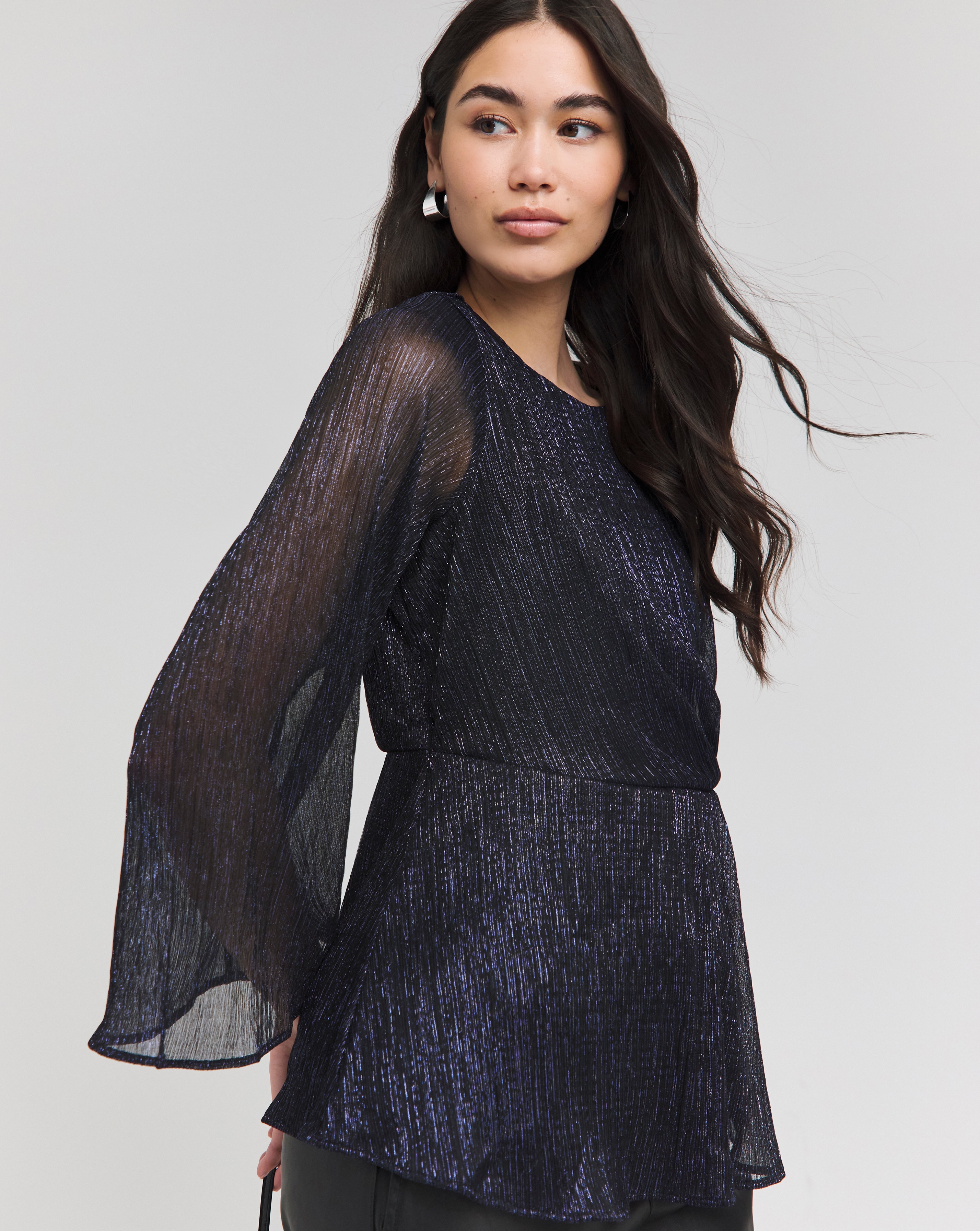 Joanna Hope Wrap Metallic Plisse Blouse