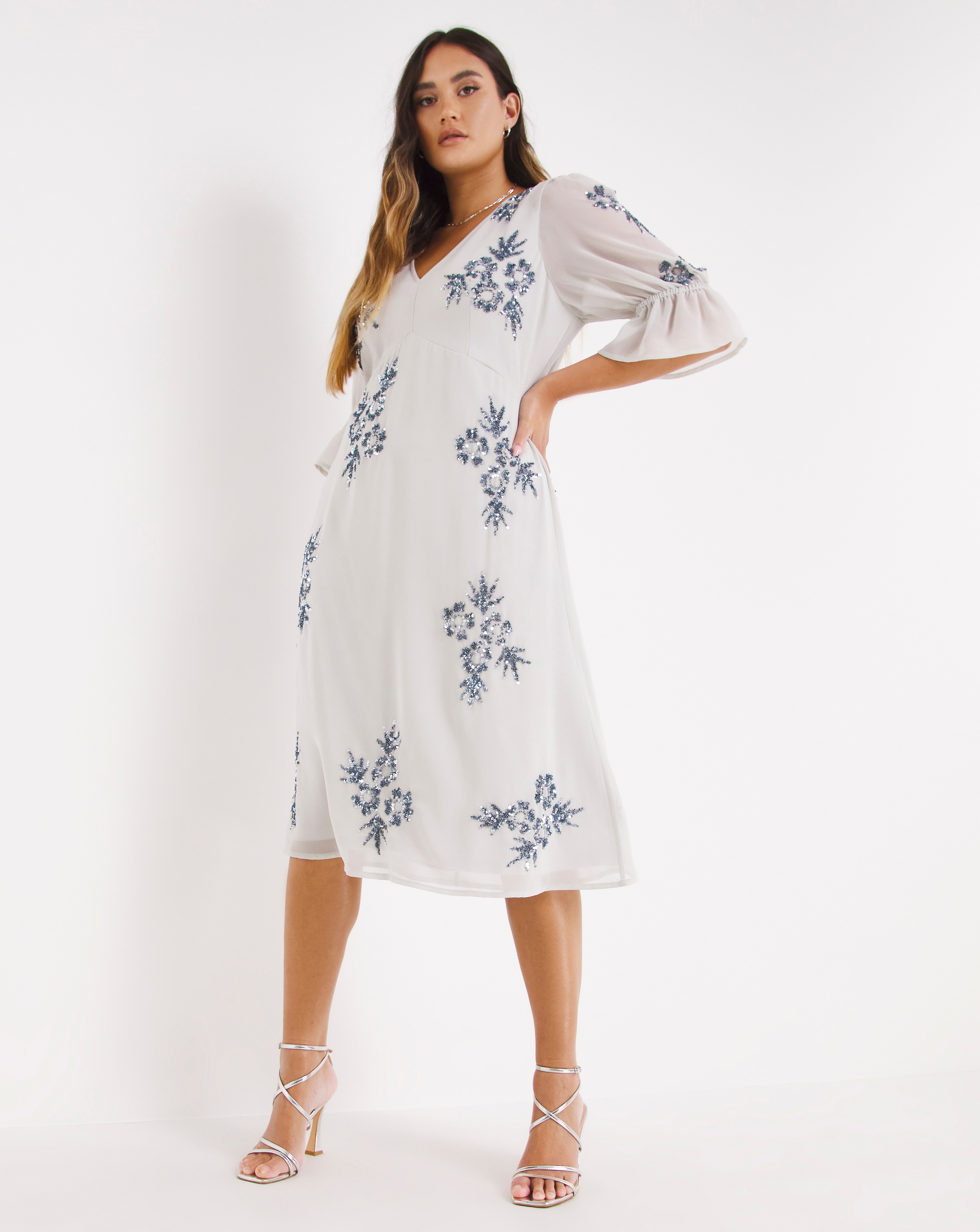 Joanna Hope Floral Sequin Midi Dress