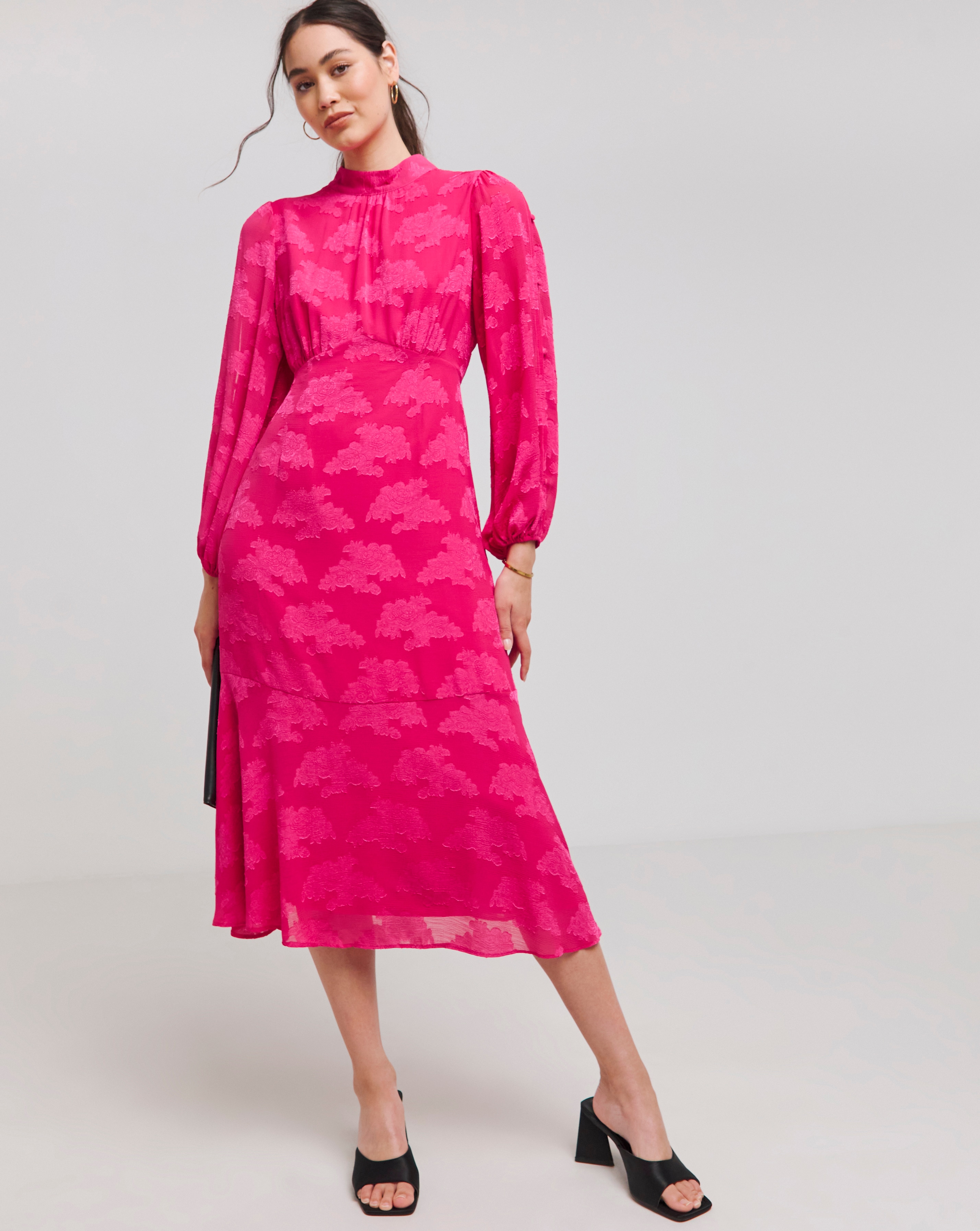 Joanna Hope Button Sleeve Burnout Dress