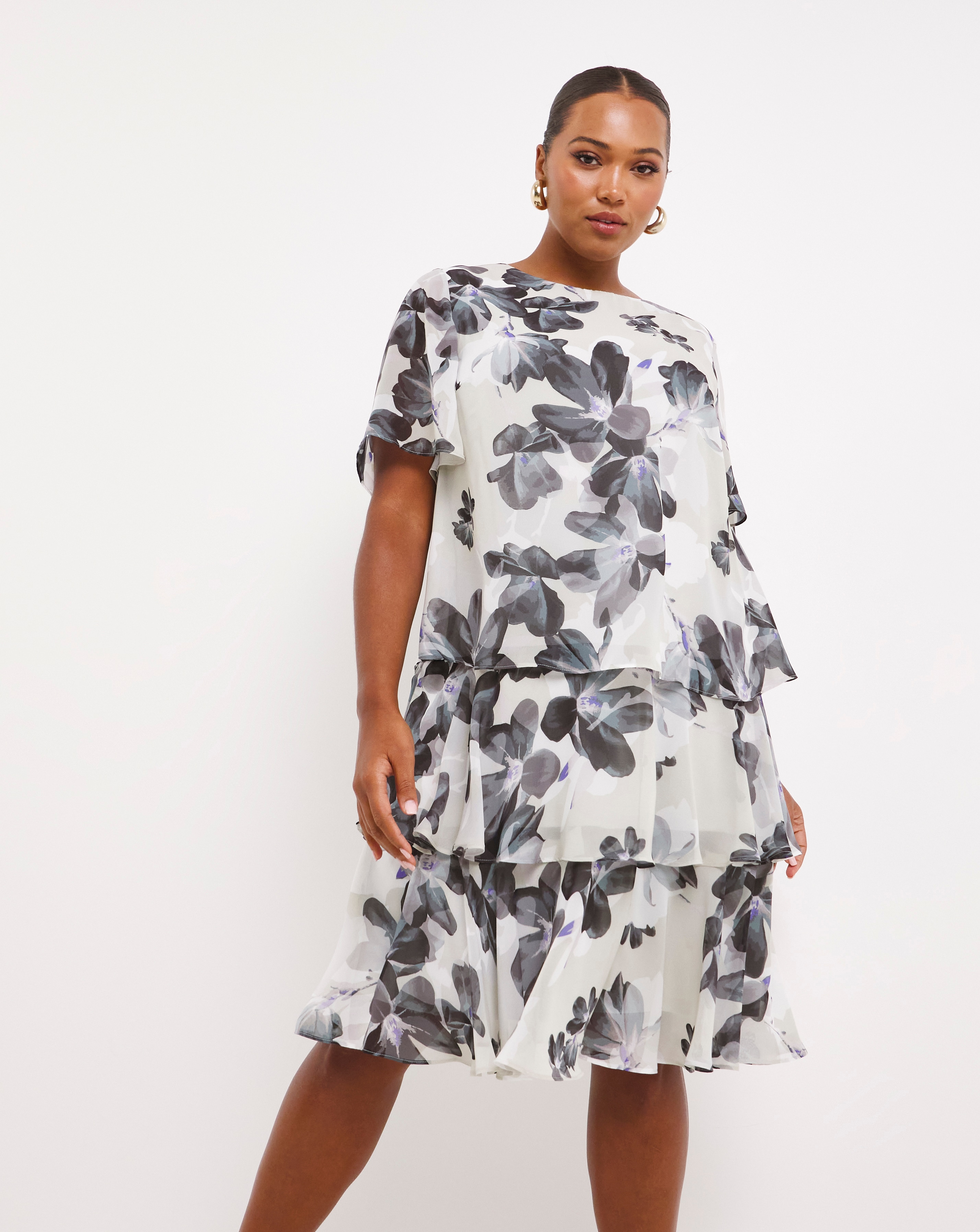 Joanna Hope Floral Printed Tiered Dress