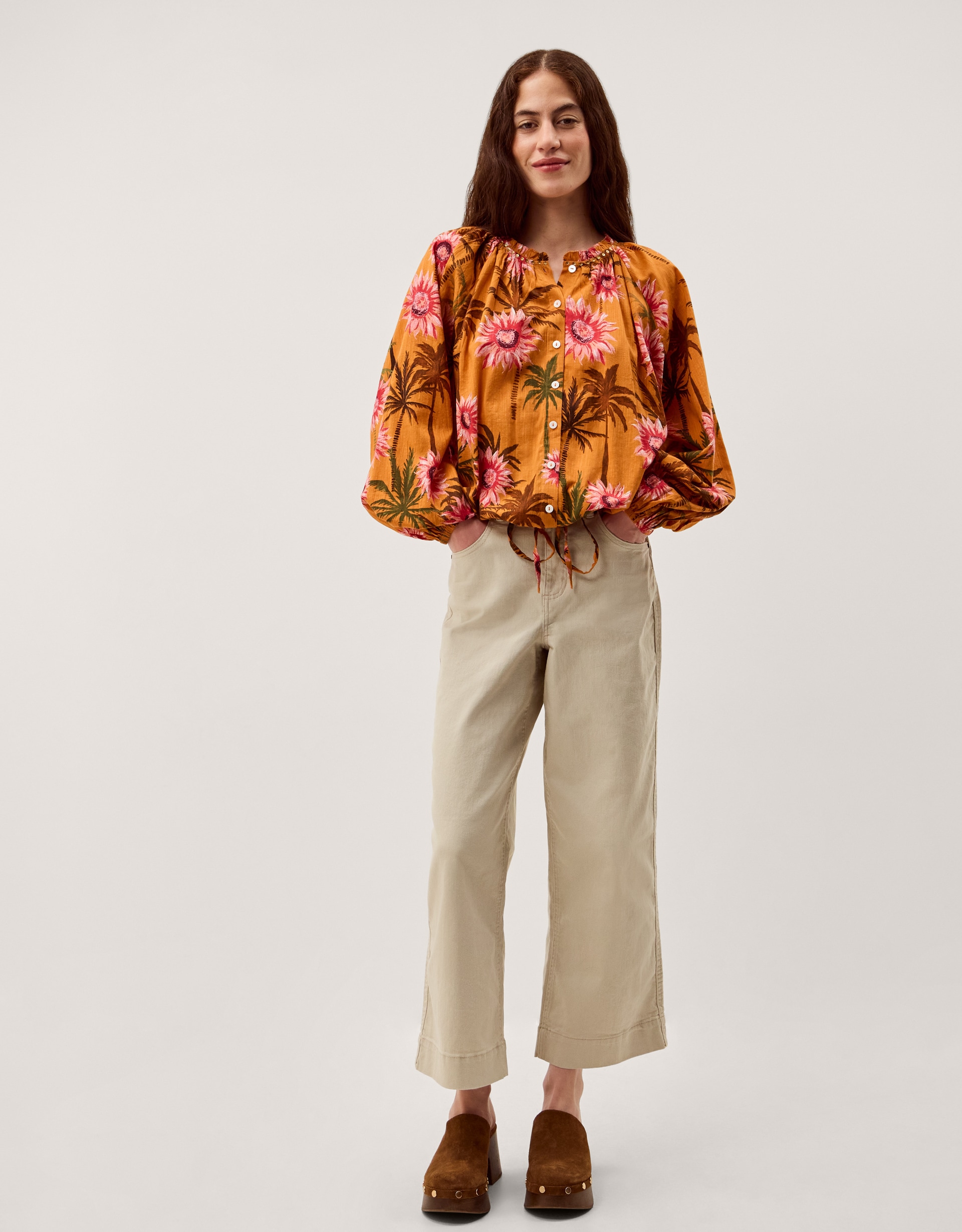 Monsoon Hallie Crop Wide Leg Jeans - Ecru