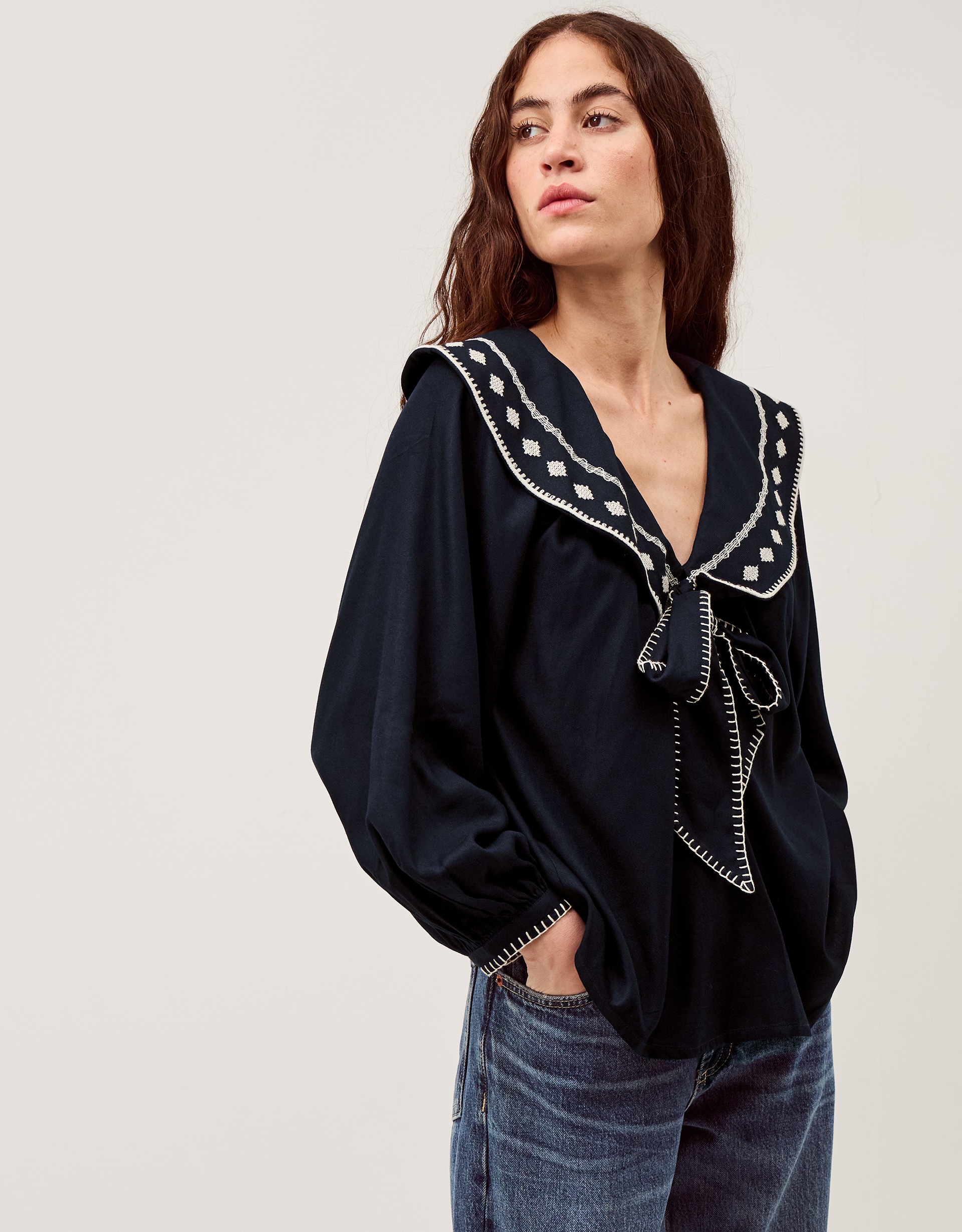 New In - Monsoon Lola Embroidered Collar Top