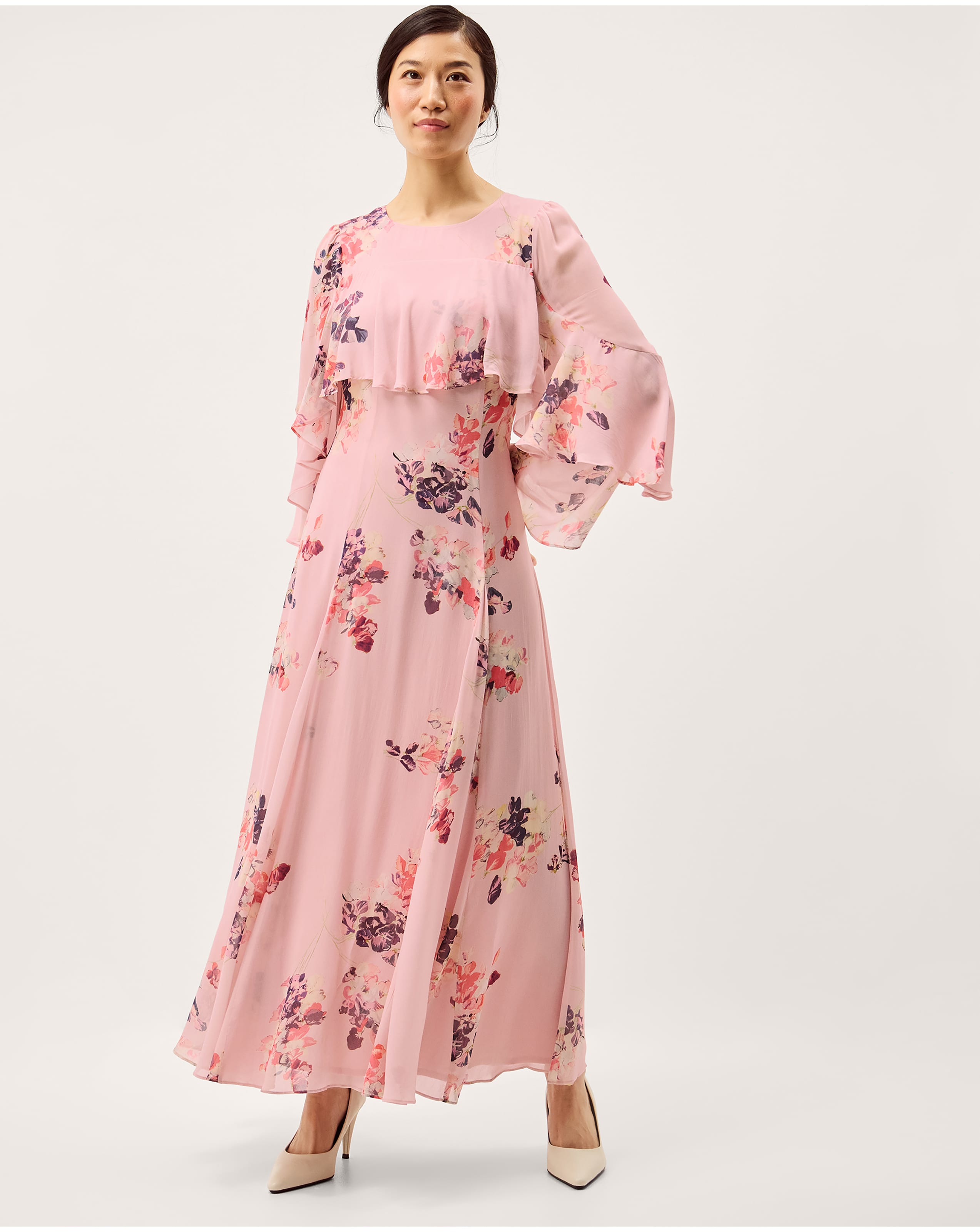New In - Monsoon Amber Floral Cape Maxi Dress