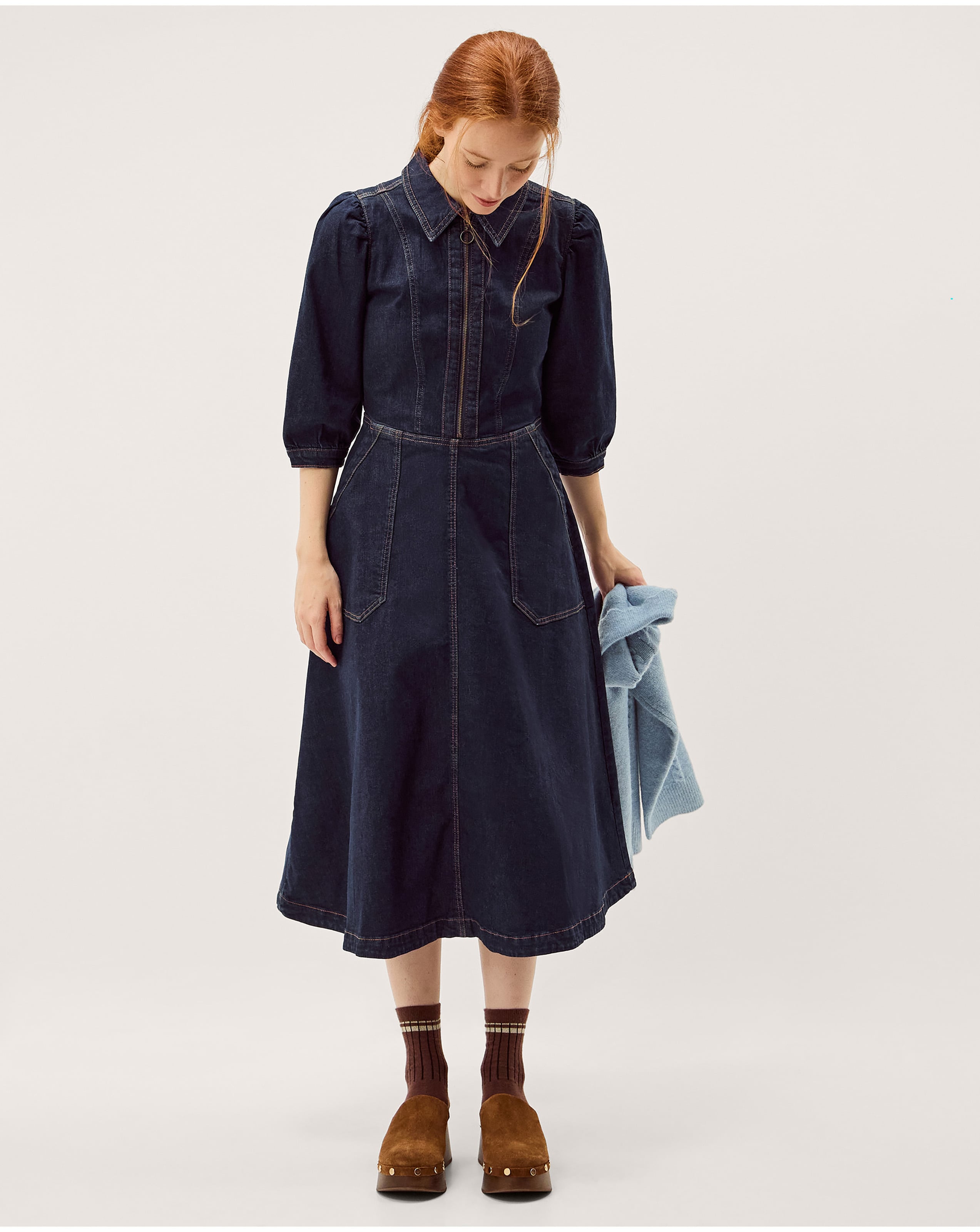 New In - Monsoon Erin Zip Denim Midi Dress