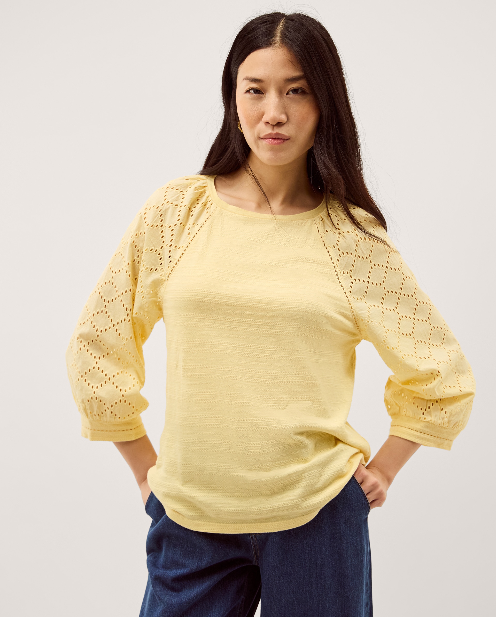 New In - Monsoon Fifi Broderie Sleeve Top
