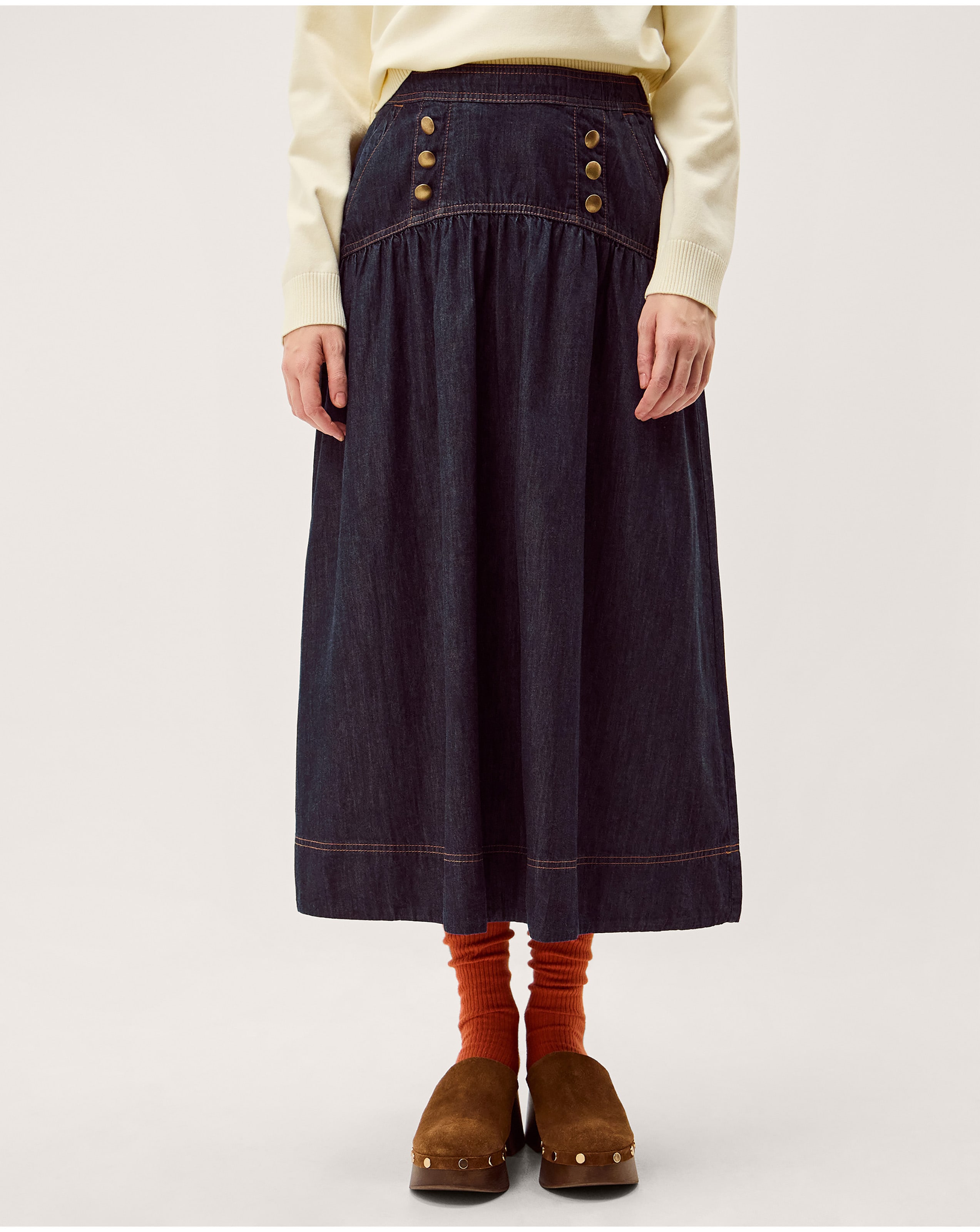 Monsoon Lucy Button Denim Midi Skirt