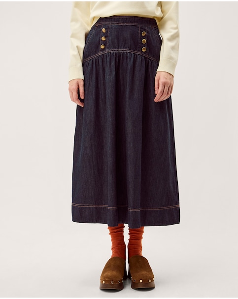 Monsoon Lucy Button Denim Midi Skirt