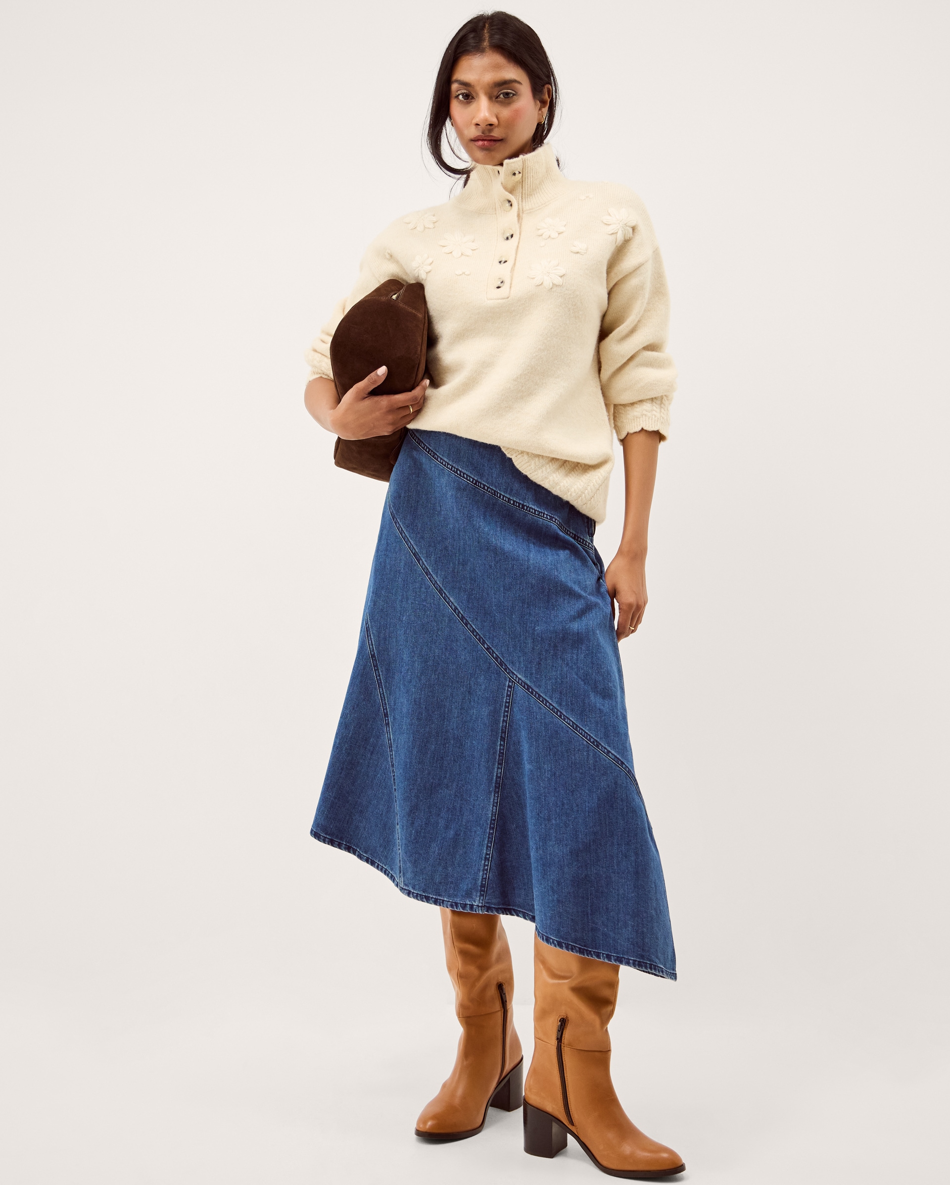 Monsoon Annie Denim Midi Skirt