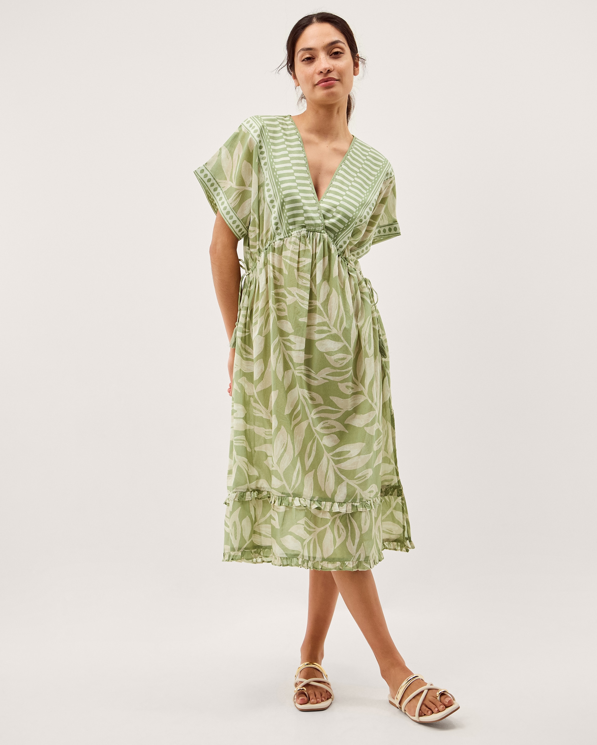 New In - Monsoon Lillie Leaf Print Midi Dress