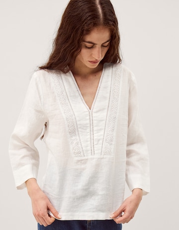 Monsoon Jayla V-Neck Lace Linen Blouse
