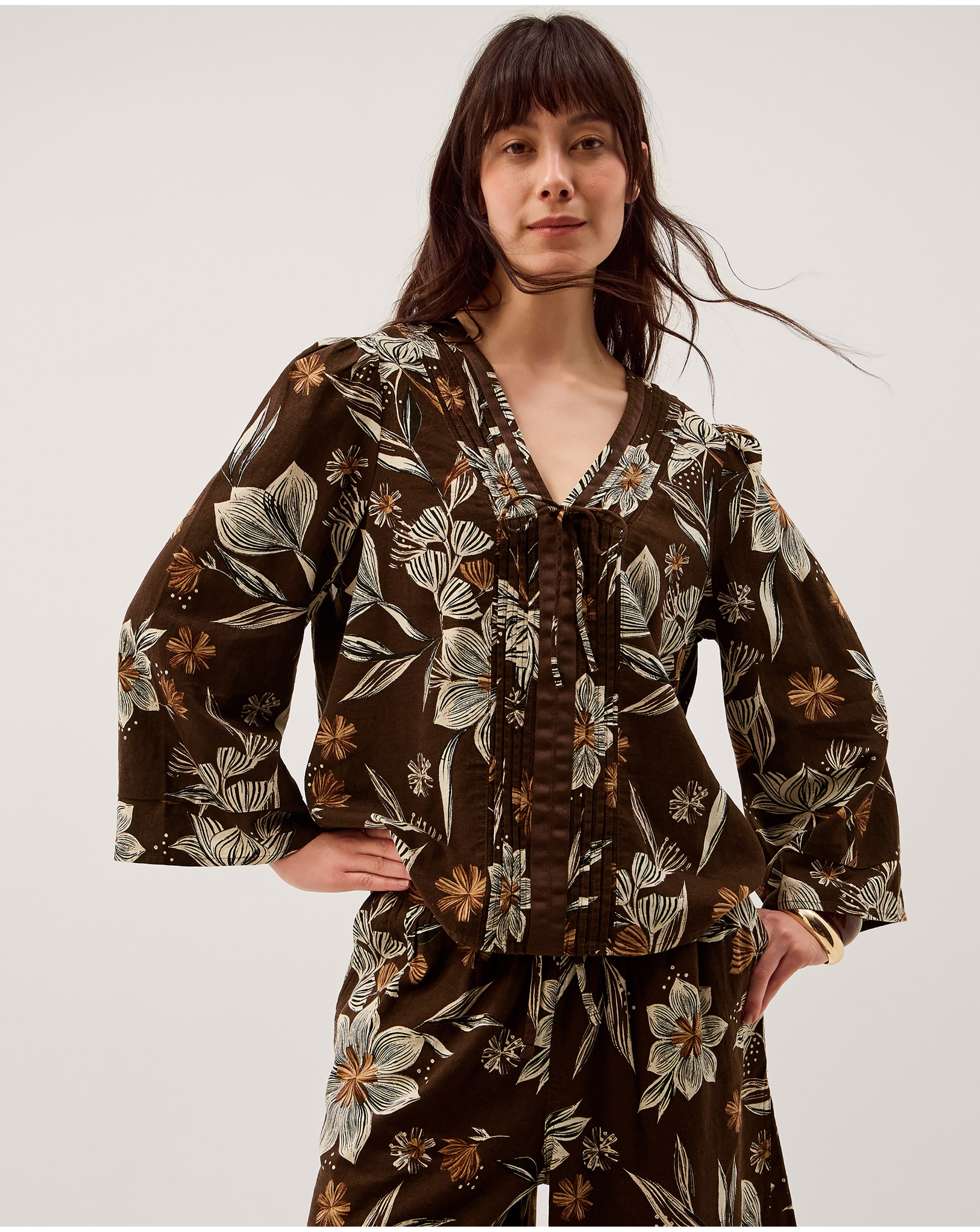 New In - Monsoon Esther Floral Linen Blend Top