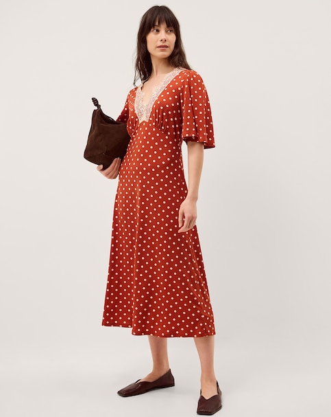 Monsoon Peri Polka Dot Jersey Midi Dress