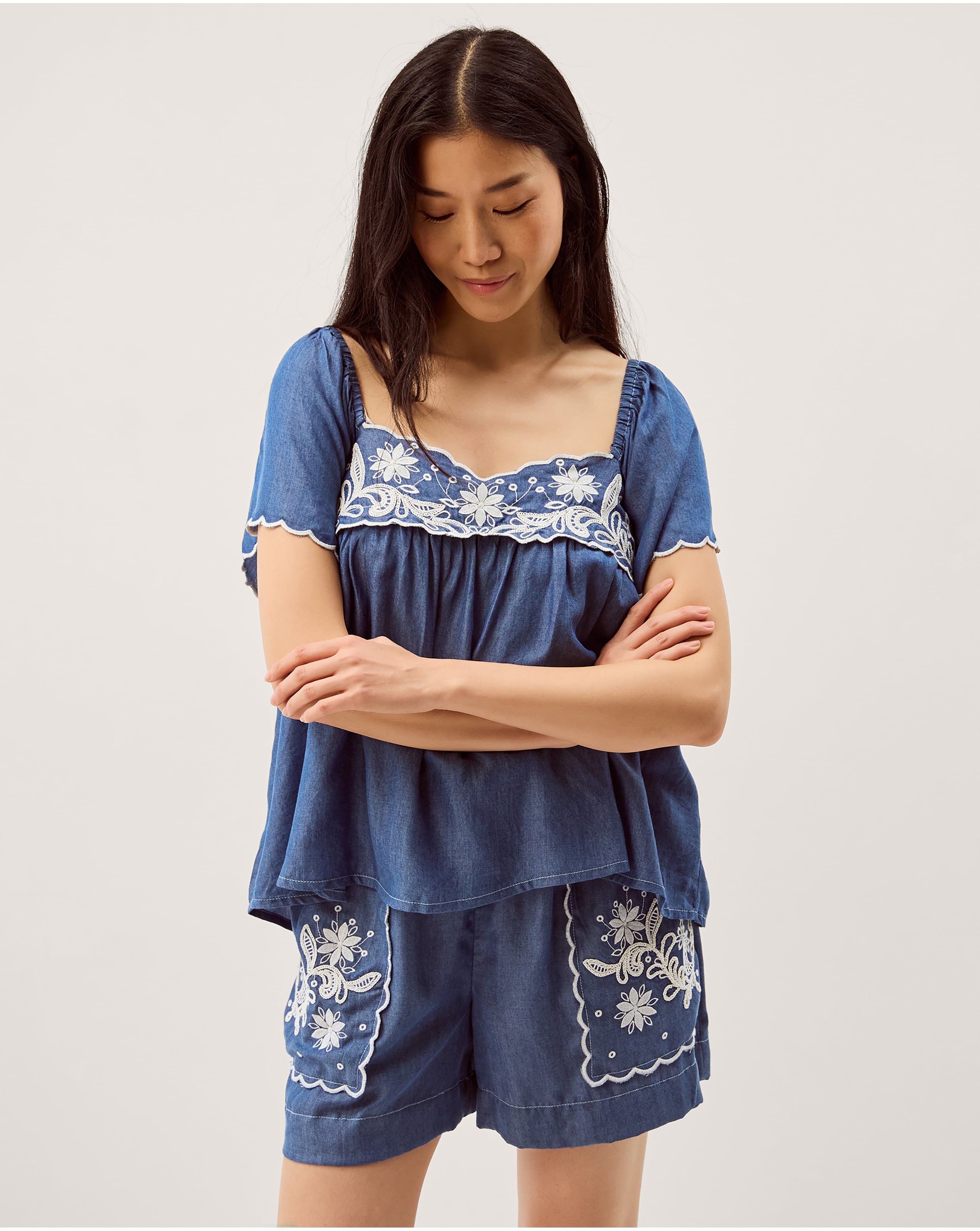Monsoon Isla Short Sleeve Denim Top
