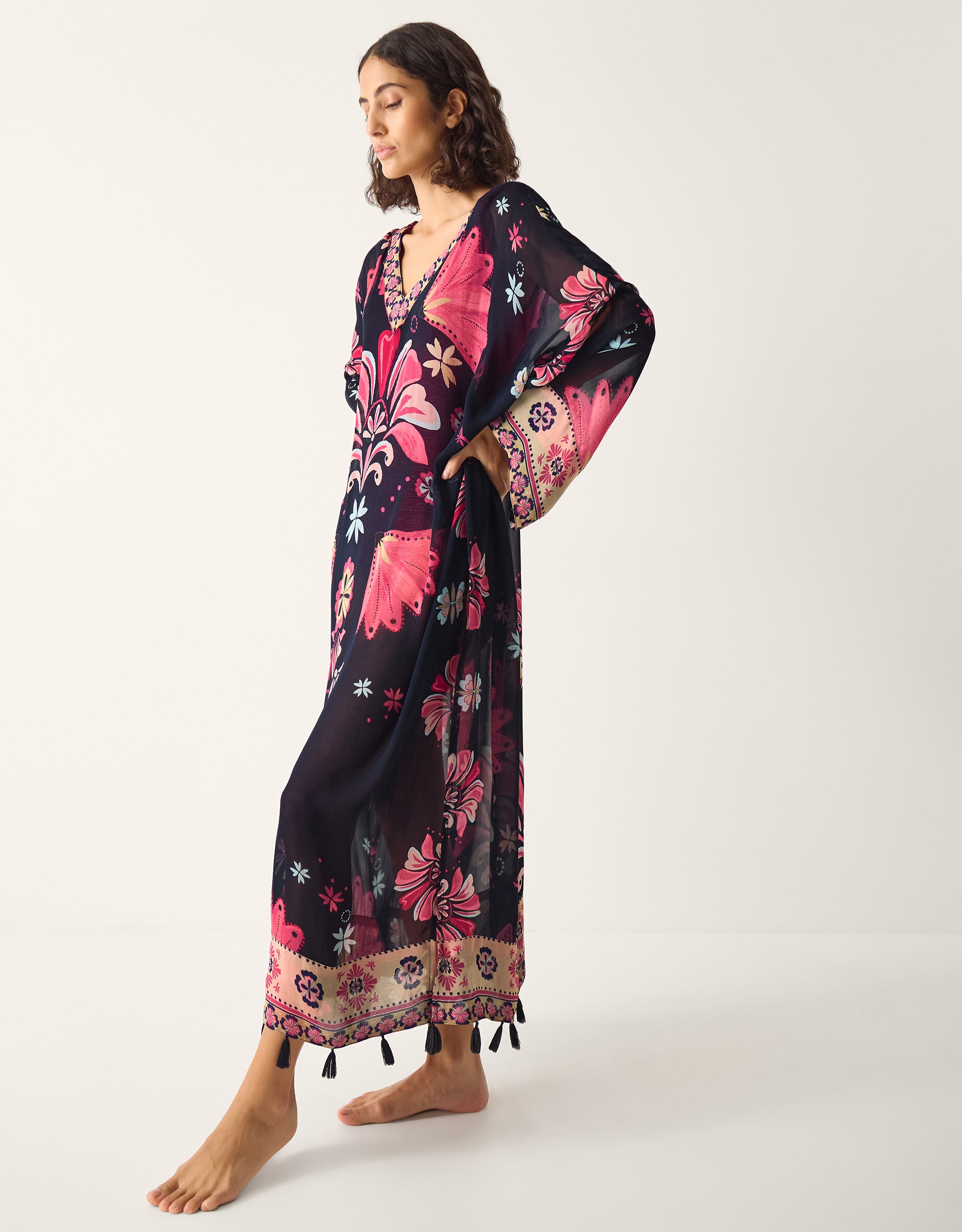New In - Monsoon Abbie Floral Print Kaftan