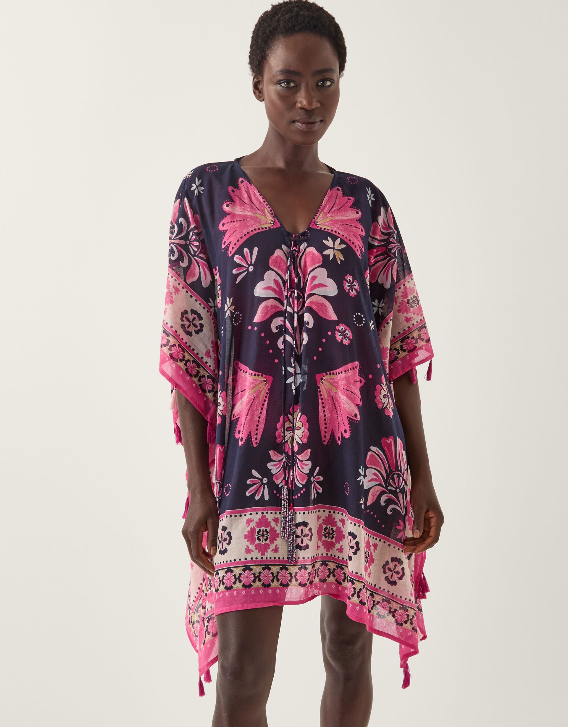 New In - Monsoon Abbie Floral Print Mini Kaftan