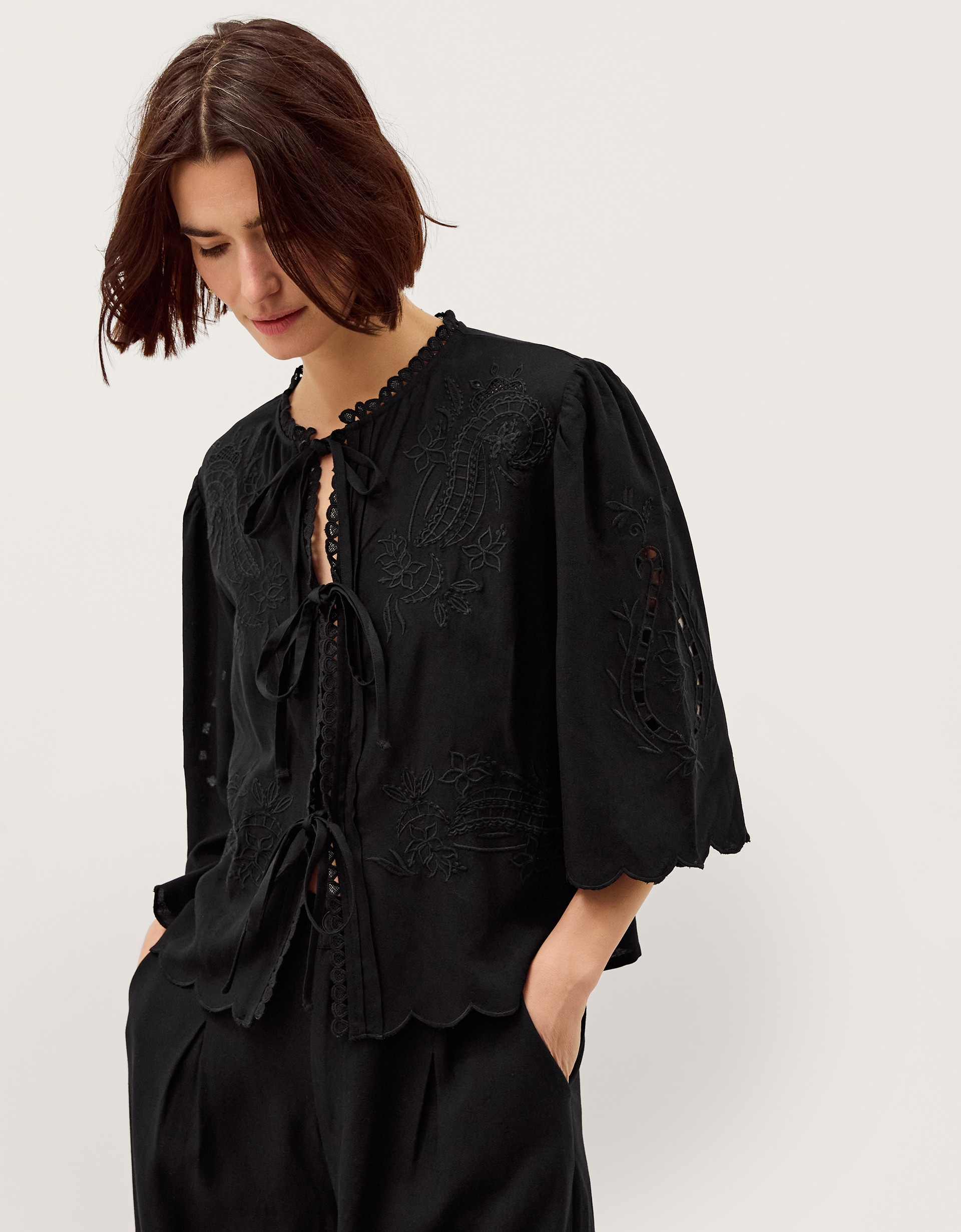 New In - Monsoon Cindy Embroidered Tie Front Top