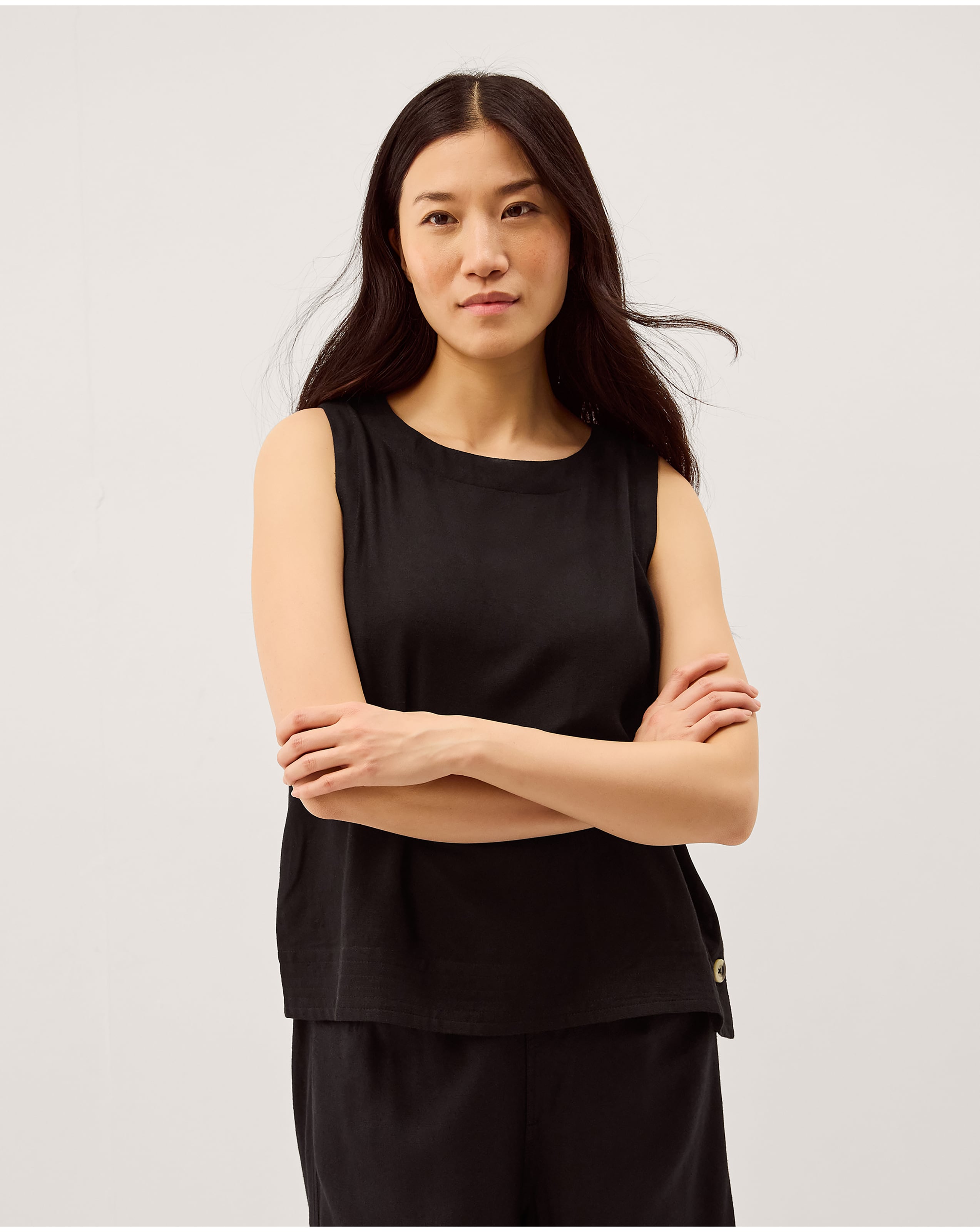 New In - Monsoon Lucy Linen Blend Tank Top - Black