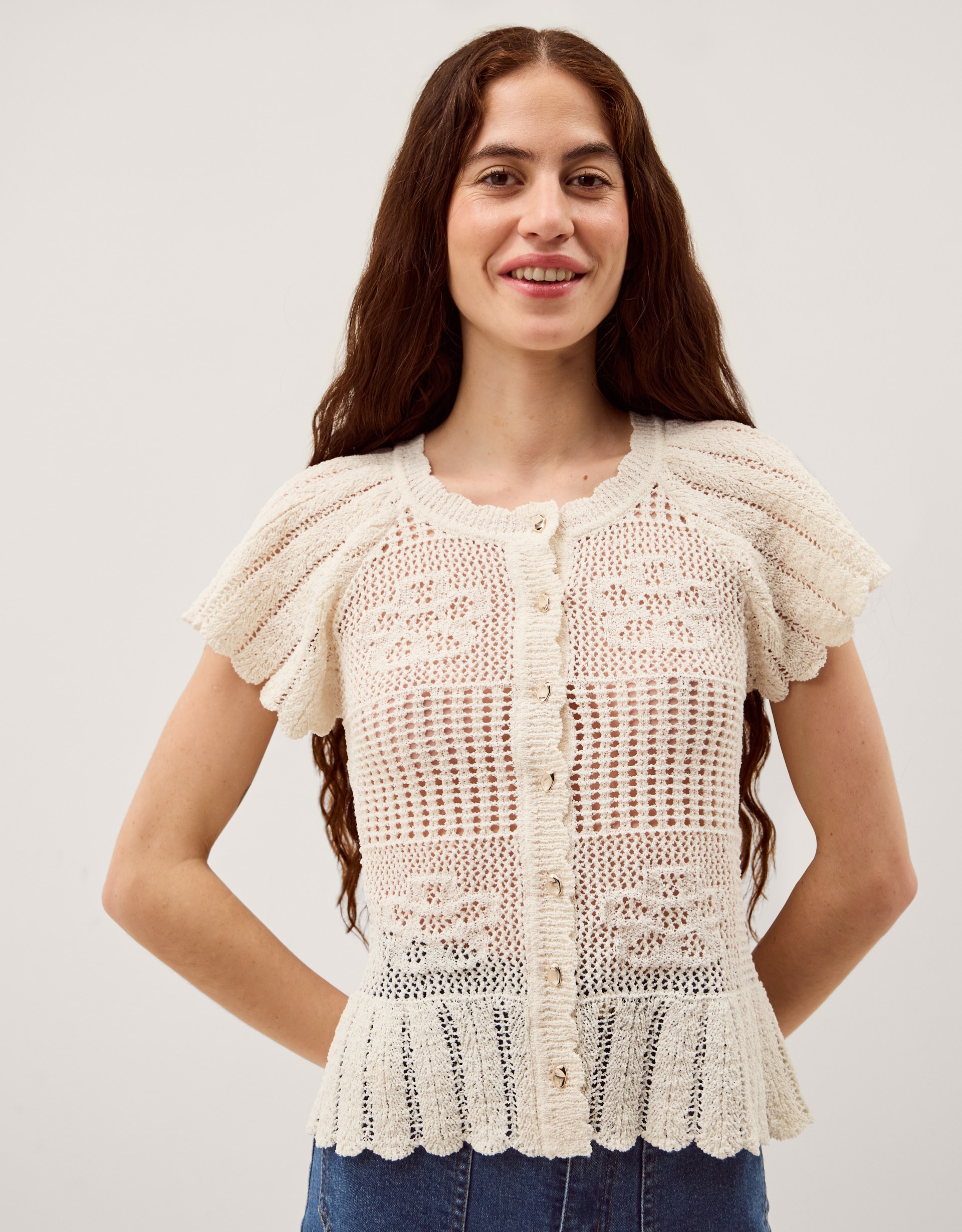 New In - Monsoon Indi Floral Pointelle Cardigan
