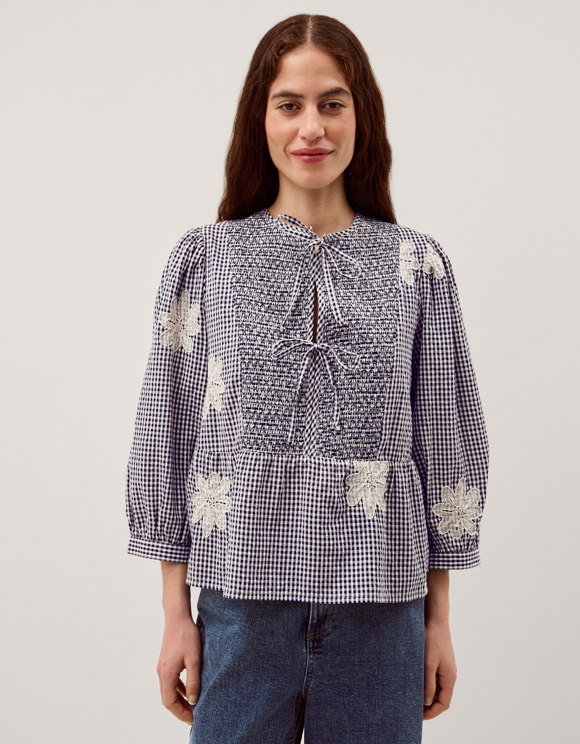 New In - Monsoon Mimi Embroidered Gingham Top