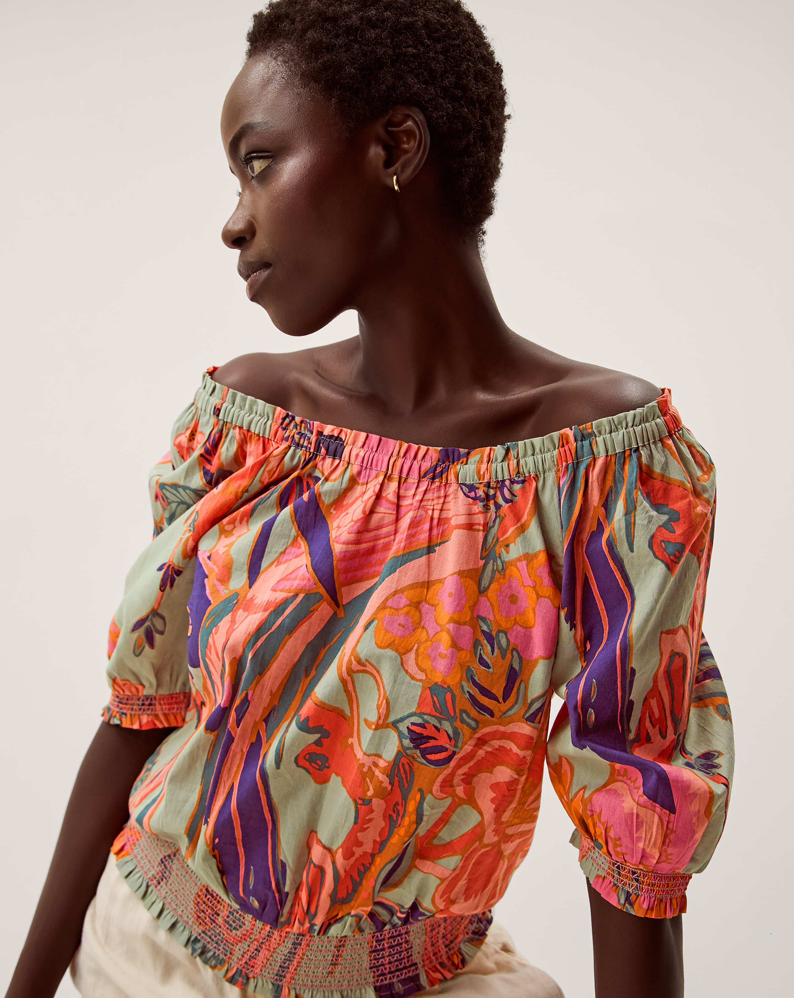 New In - Monsoon Carmen Bardot Floral Print Top