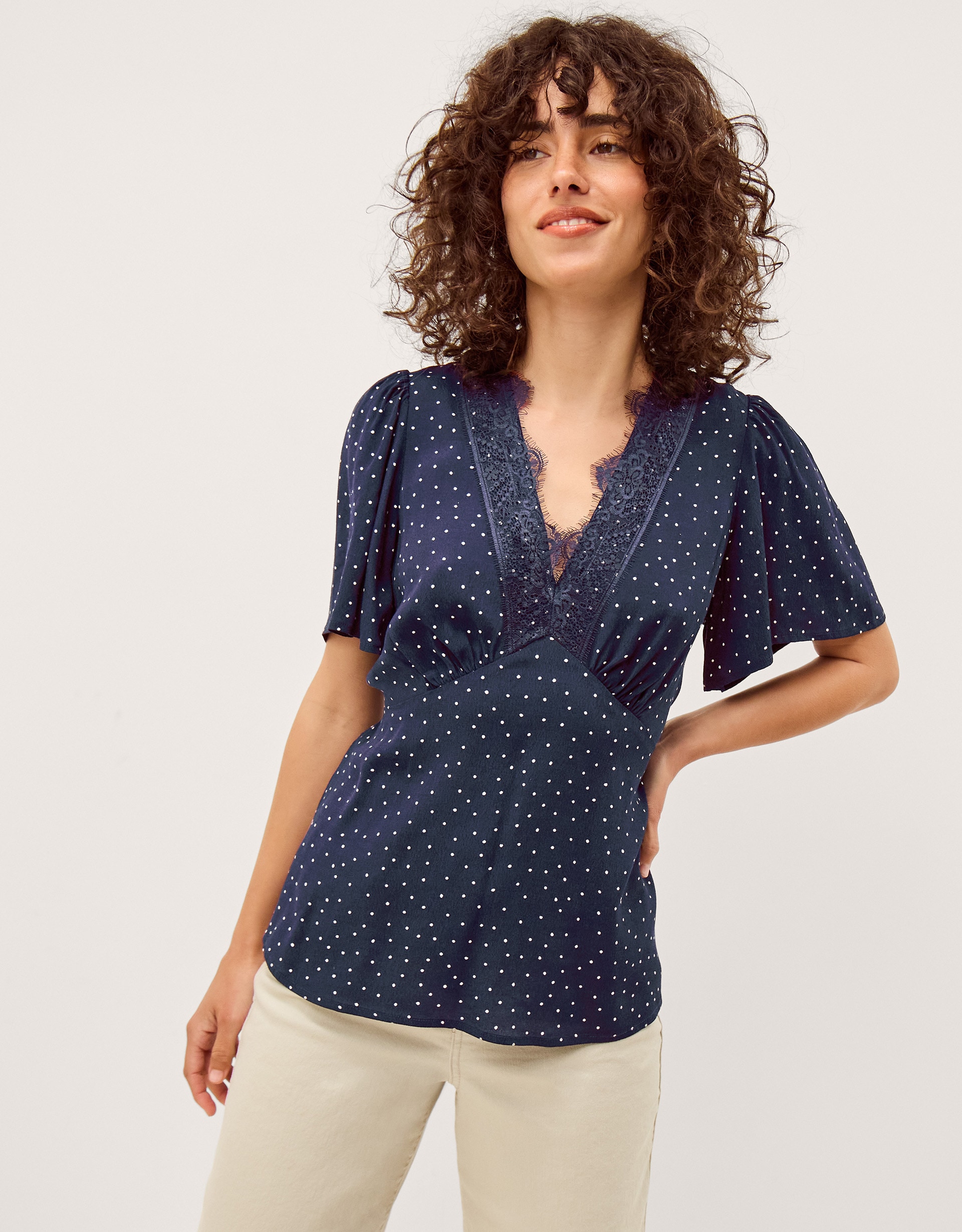 New In - Monsoon Cleo Lace Polka Dot Top
