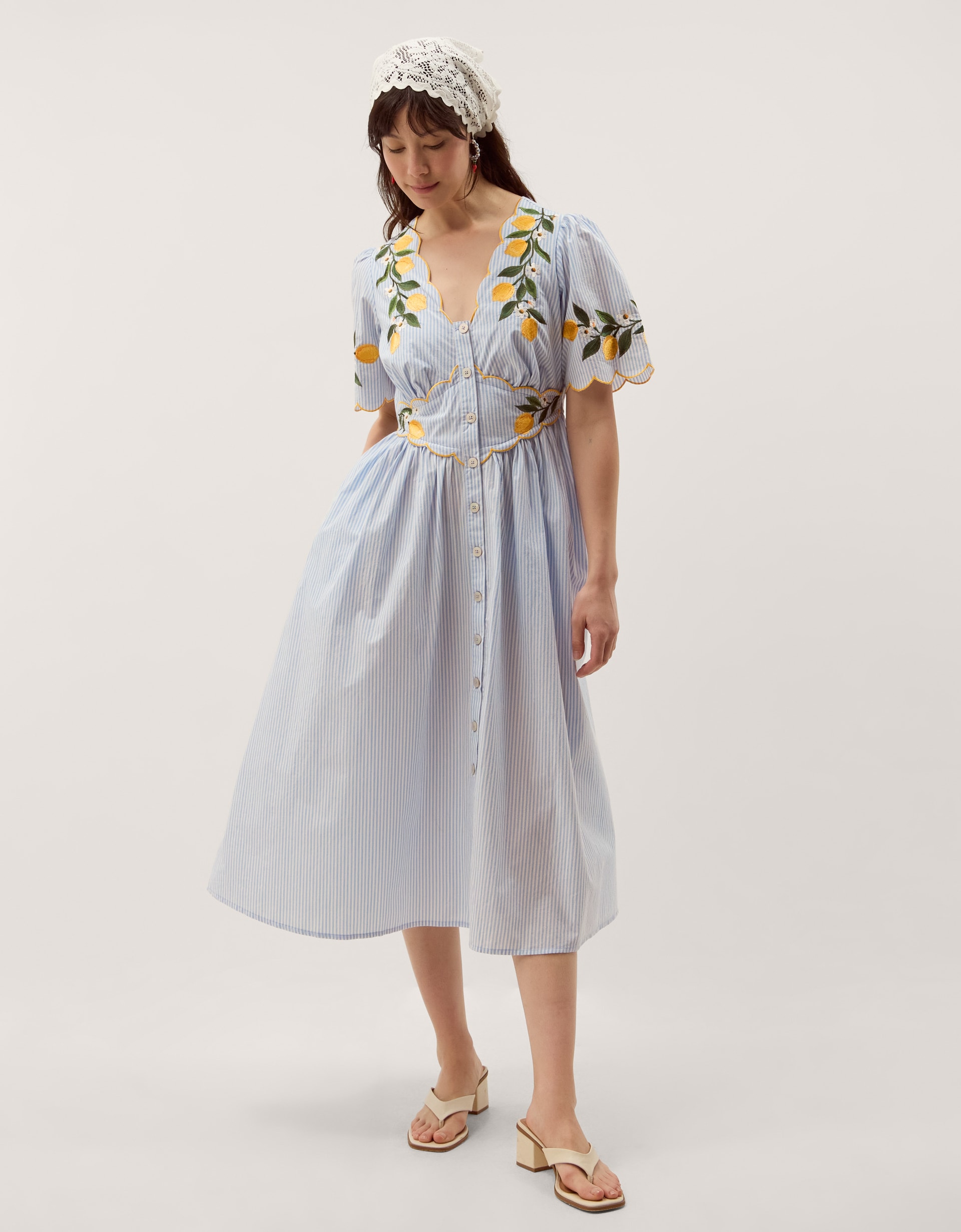 New In - Monsoon Marisol Lemon Stripe Midi Dress