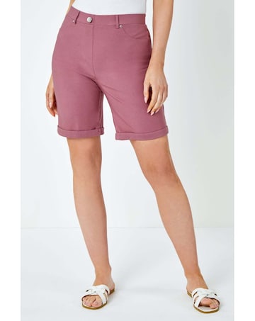 Roman Elastic Waist Turn Up Shorts
