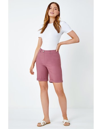 Roman Elastic Waist Turn Up Shorts