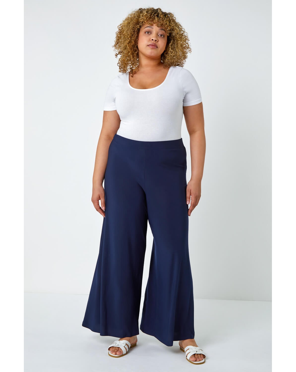 Roman Curve Elastic Waist Wide Trousers