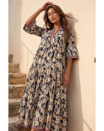 Roman Floral Print Border Maxi Dress