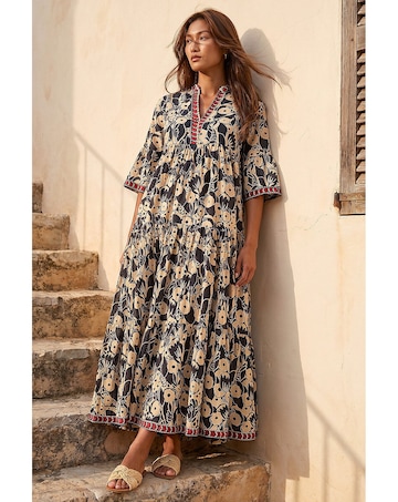 Roman Floral Print Border Maxi Dress