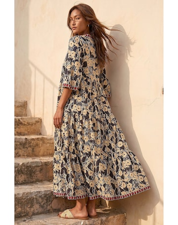 Roman Floral Print Border Maxi Dress