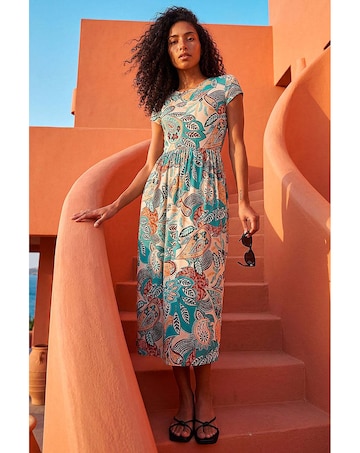 Roman Paisley Short Sleeve Midi Dress