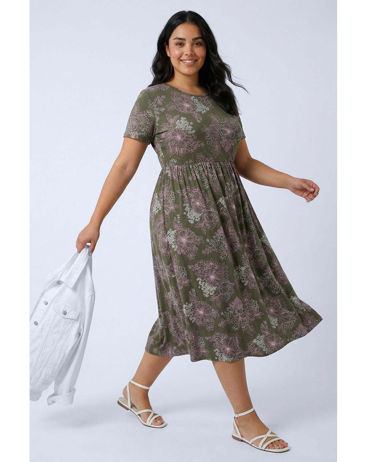New In - Roman Curve Floral Gathered Midi Dress