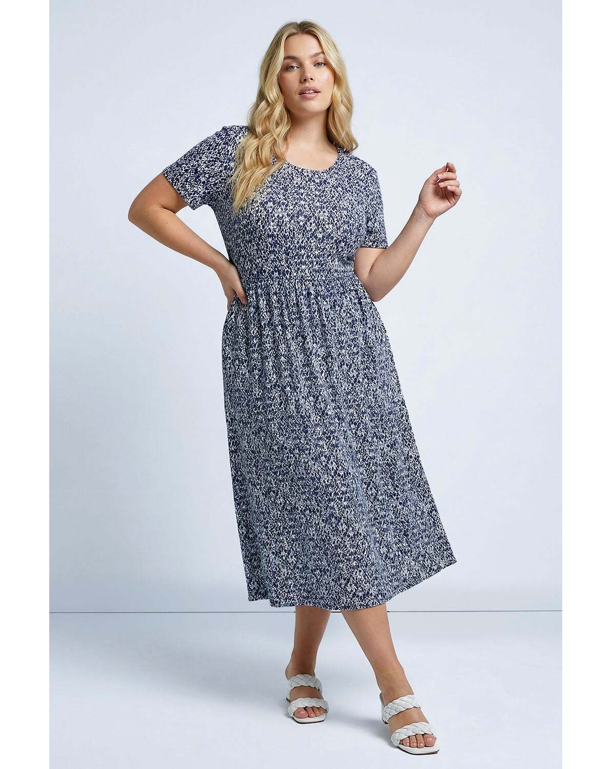 New In - Roman Curve Abstract Pocket Midi Dress