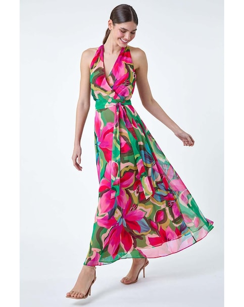 Roman Floral Print Halterneck Maxi Dress