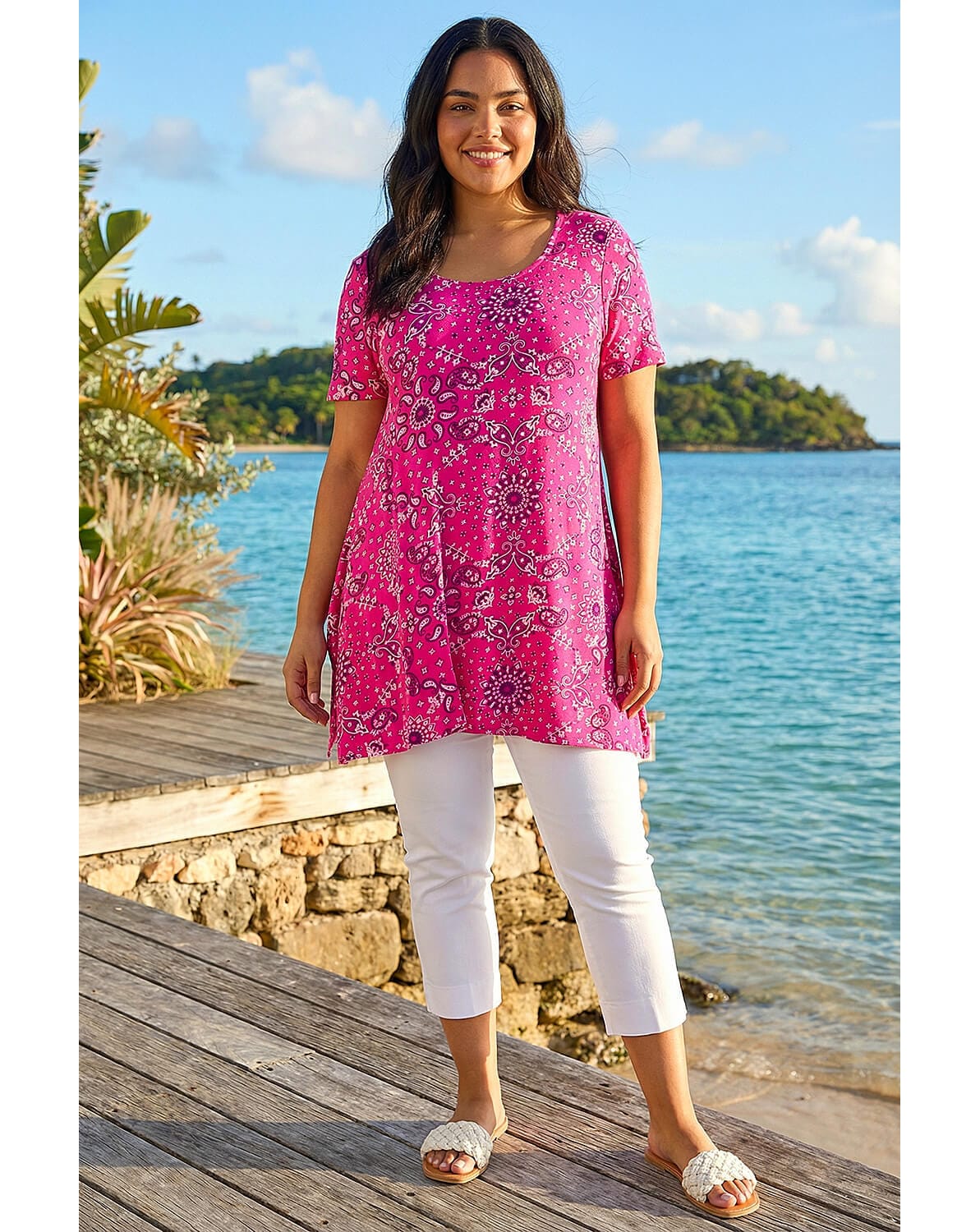 Roman Curve Paisley Print Bar Back Top