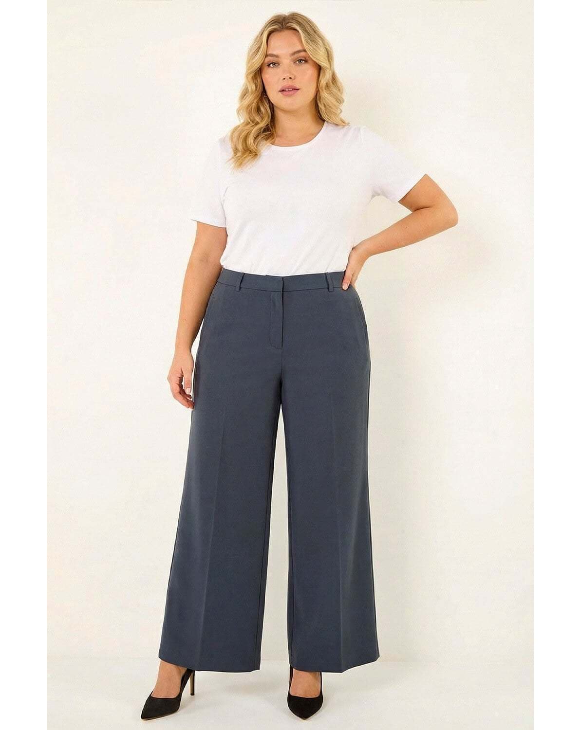 Roman Curve Wide Leg Tailored Trouser - Dark Grey