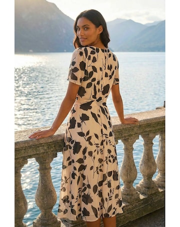 Roman Floral Print Pleat Neck Midi Dress