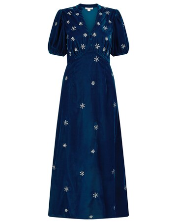 Monsoon Patrice Velvet Embroidered Dress | Simply Be