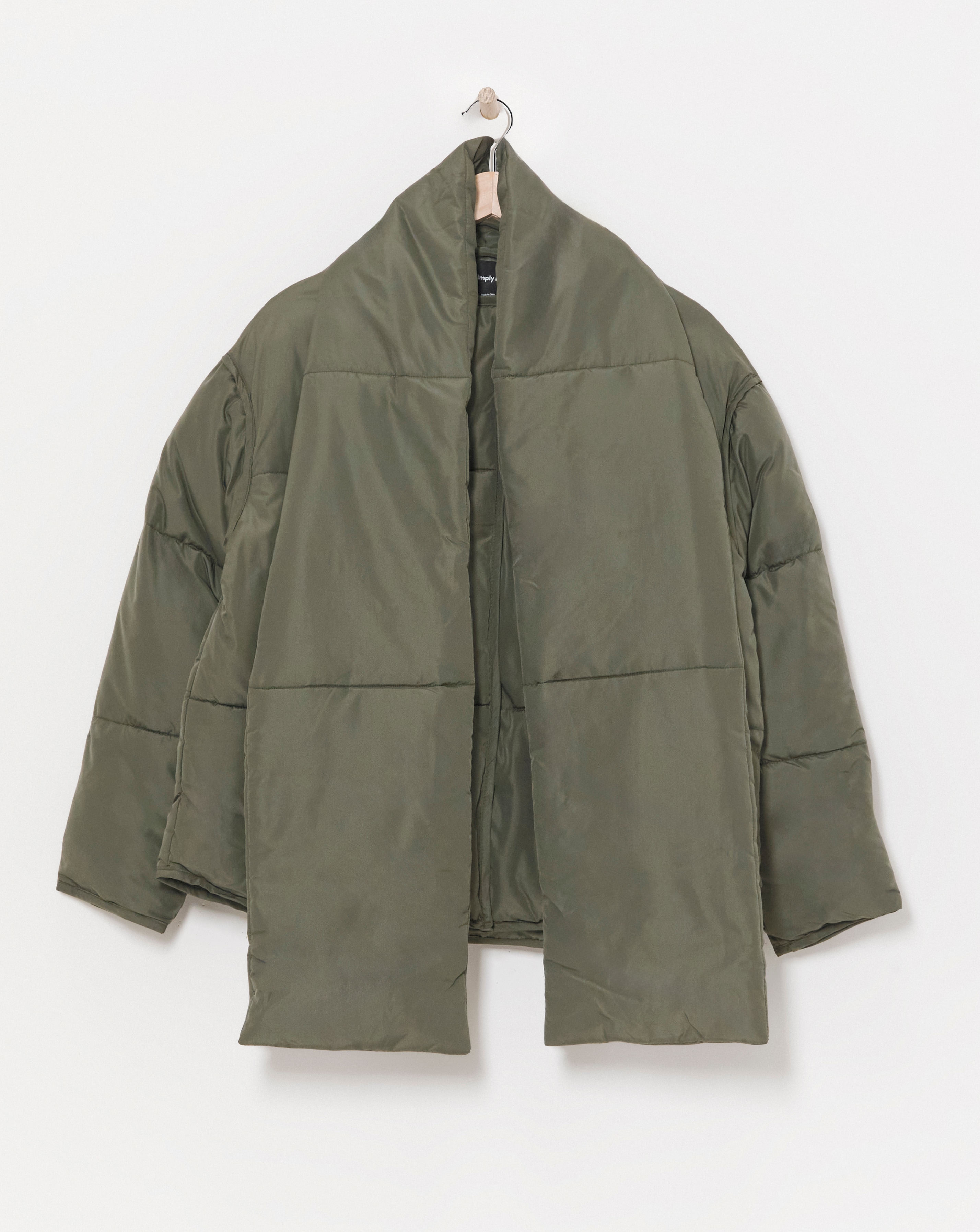 Khaki Round Neck Jacket With Scarf