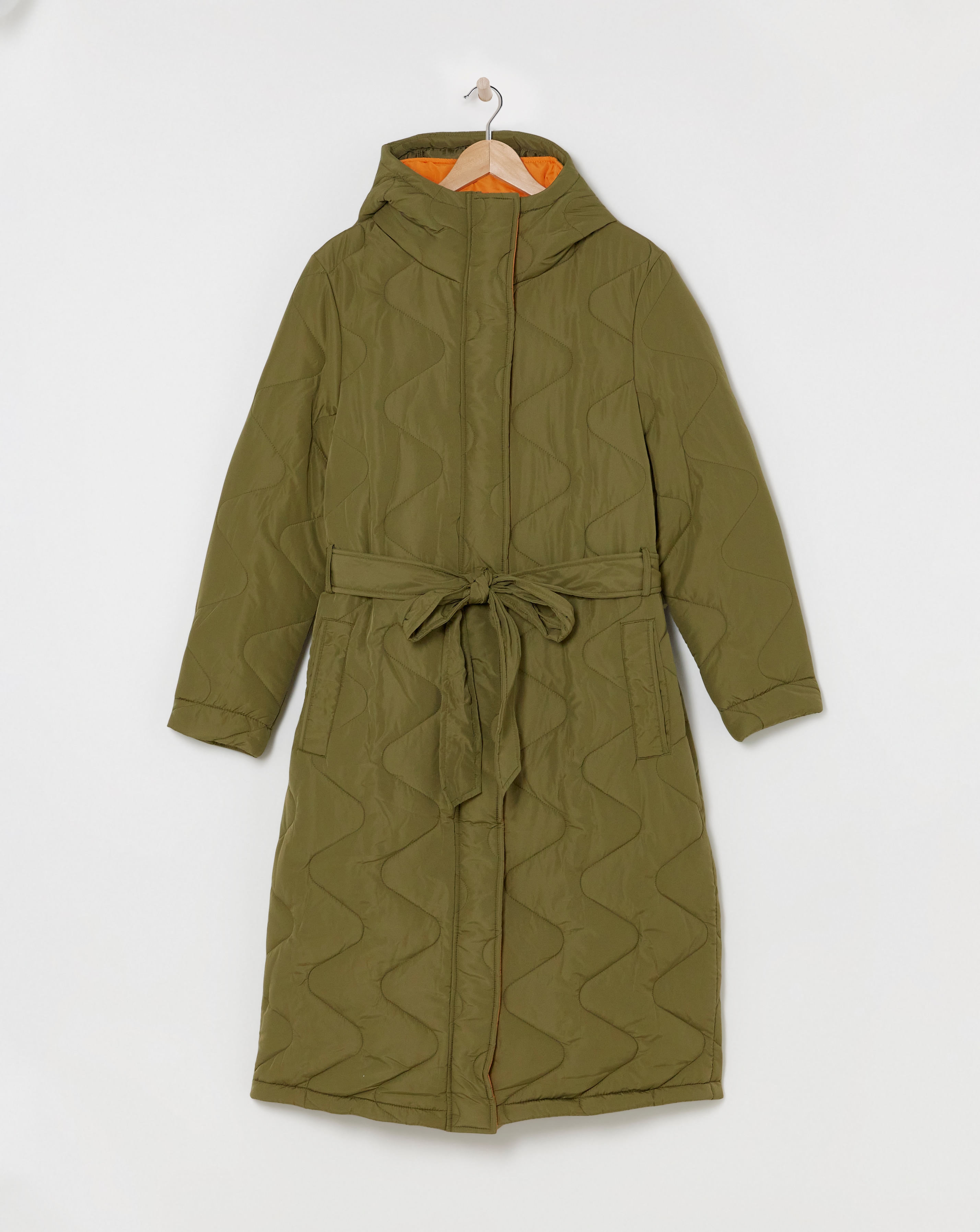 Khaki Zig Zag Quilt Longline Coat
