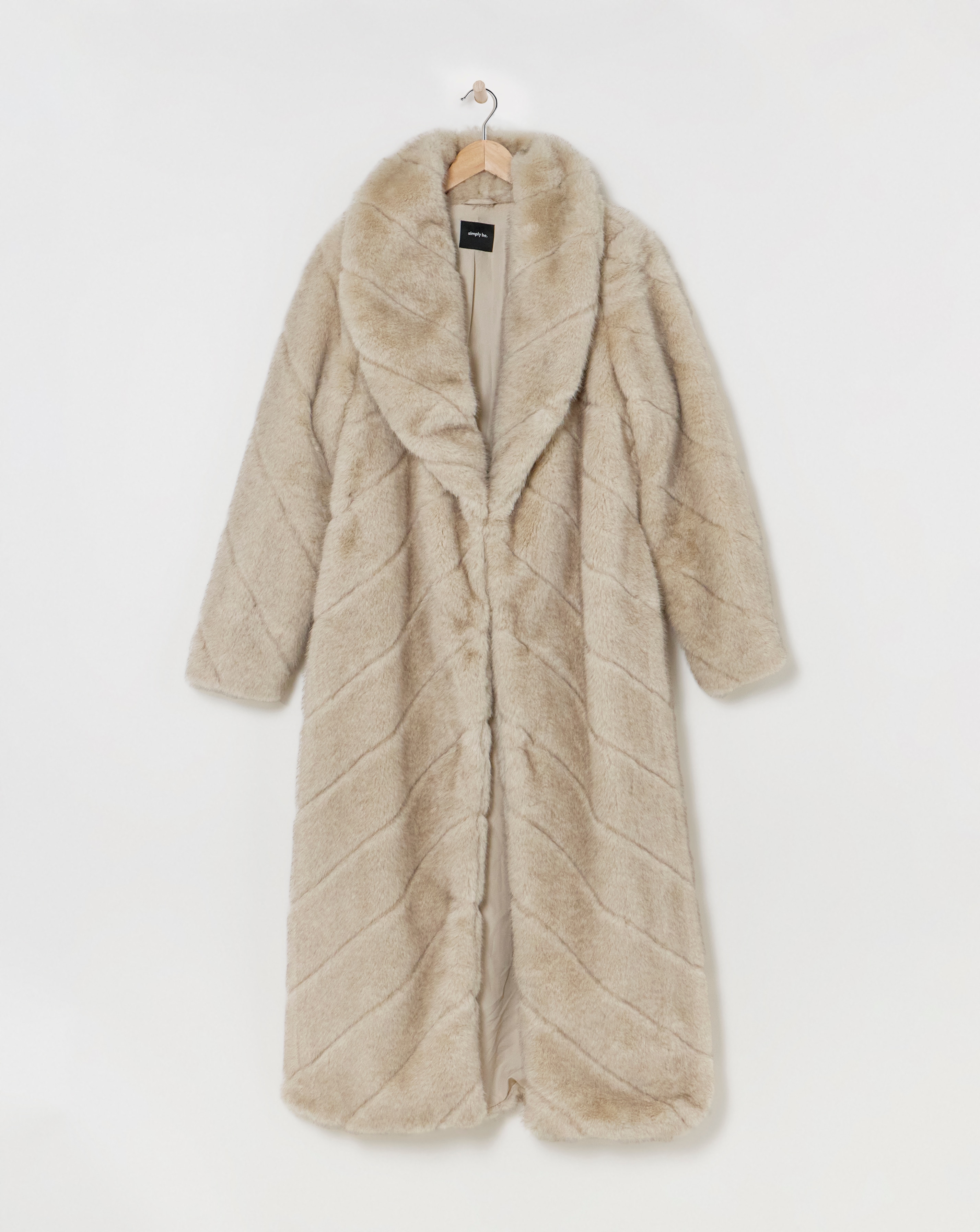 Cream Chevron Faux Fur Maxi Coat