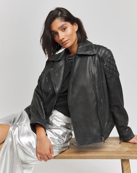 Real Leather Quilted Biker Jacket