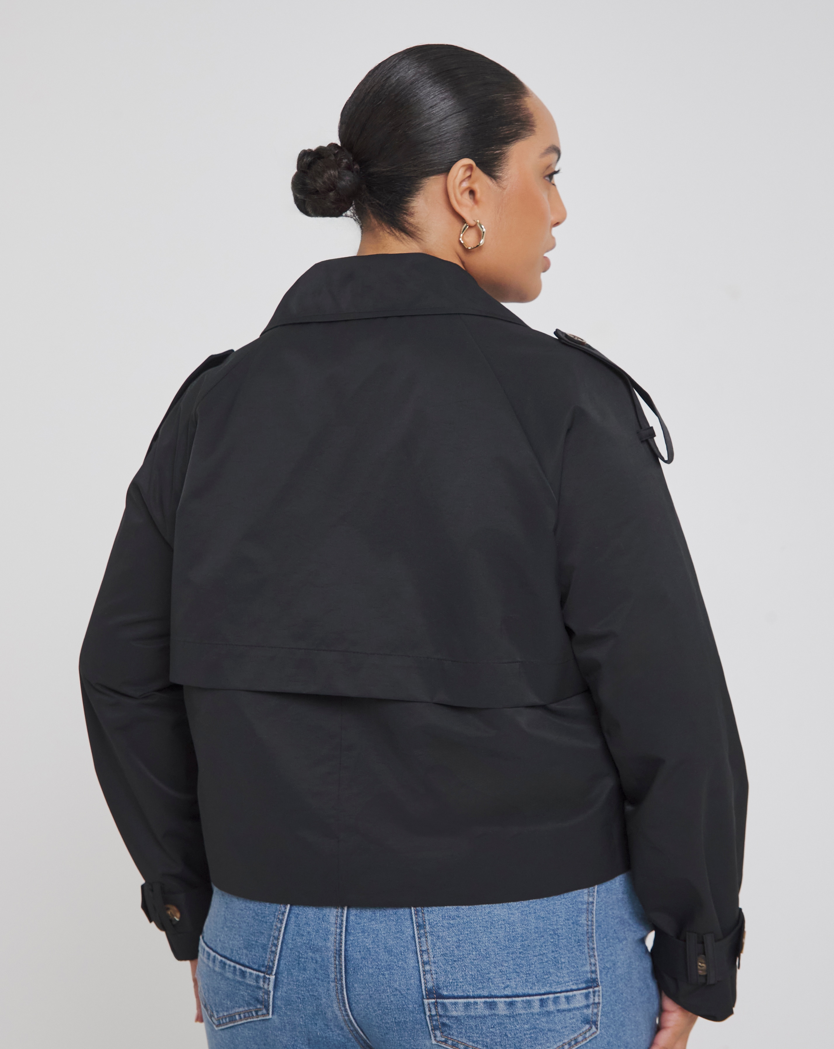 Black Cropped Trench | Simply Be