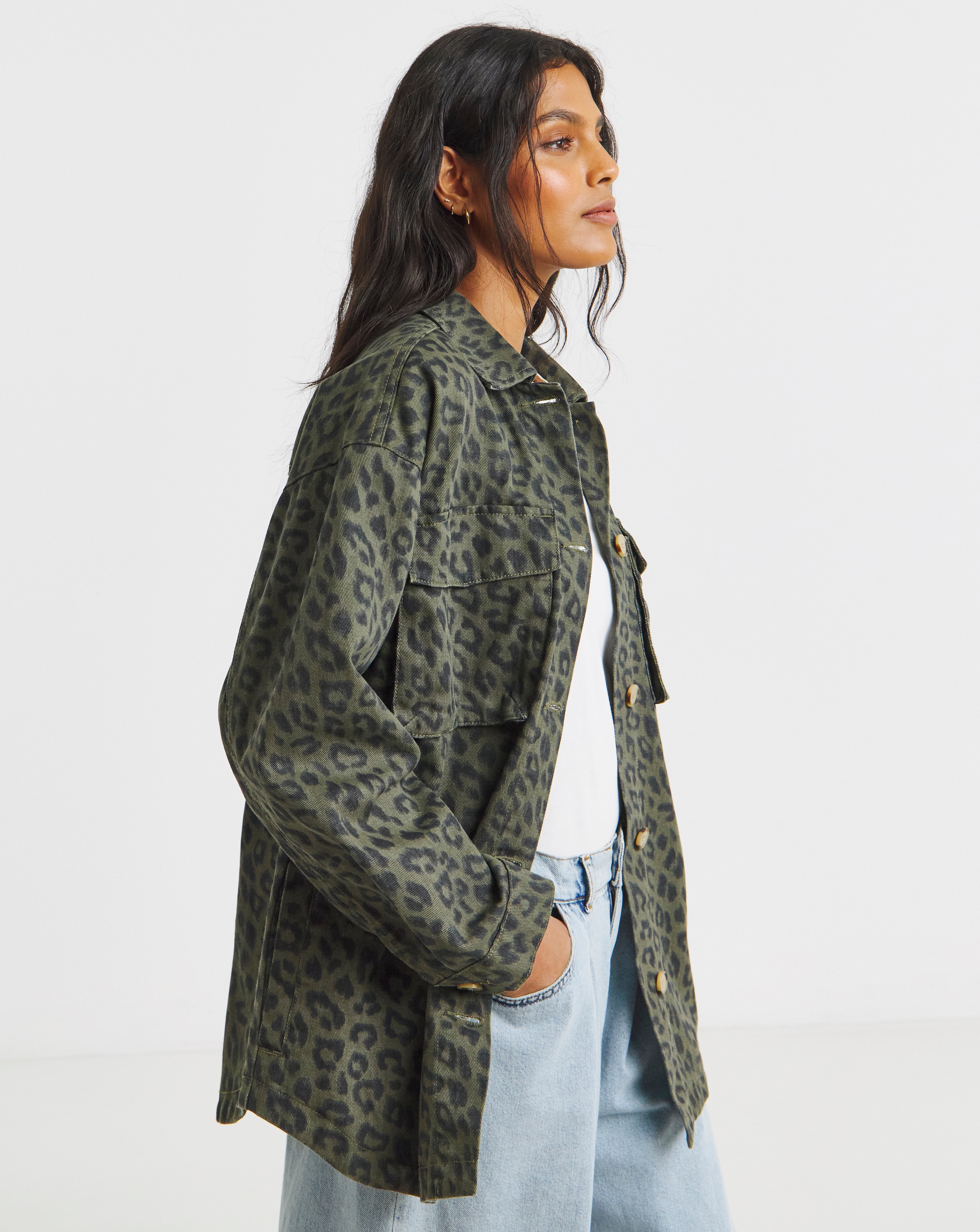Olive Leopard Print Utility Shacket