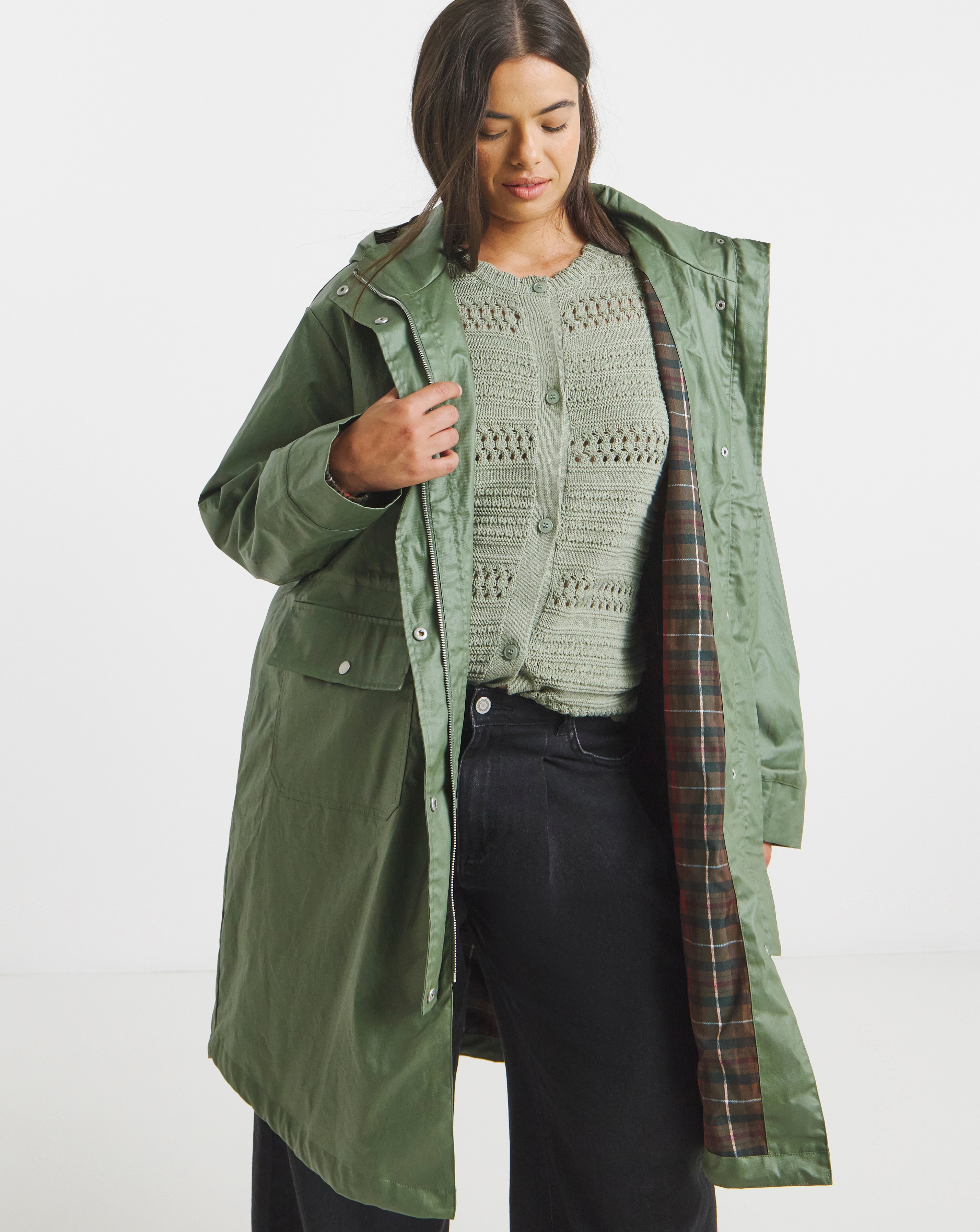 Olive Double Pocket Rubberised Coat