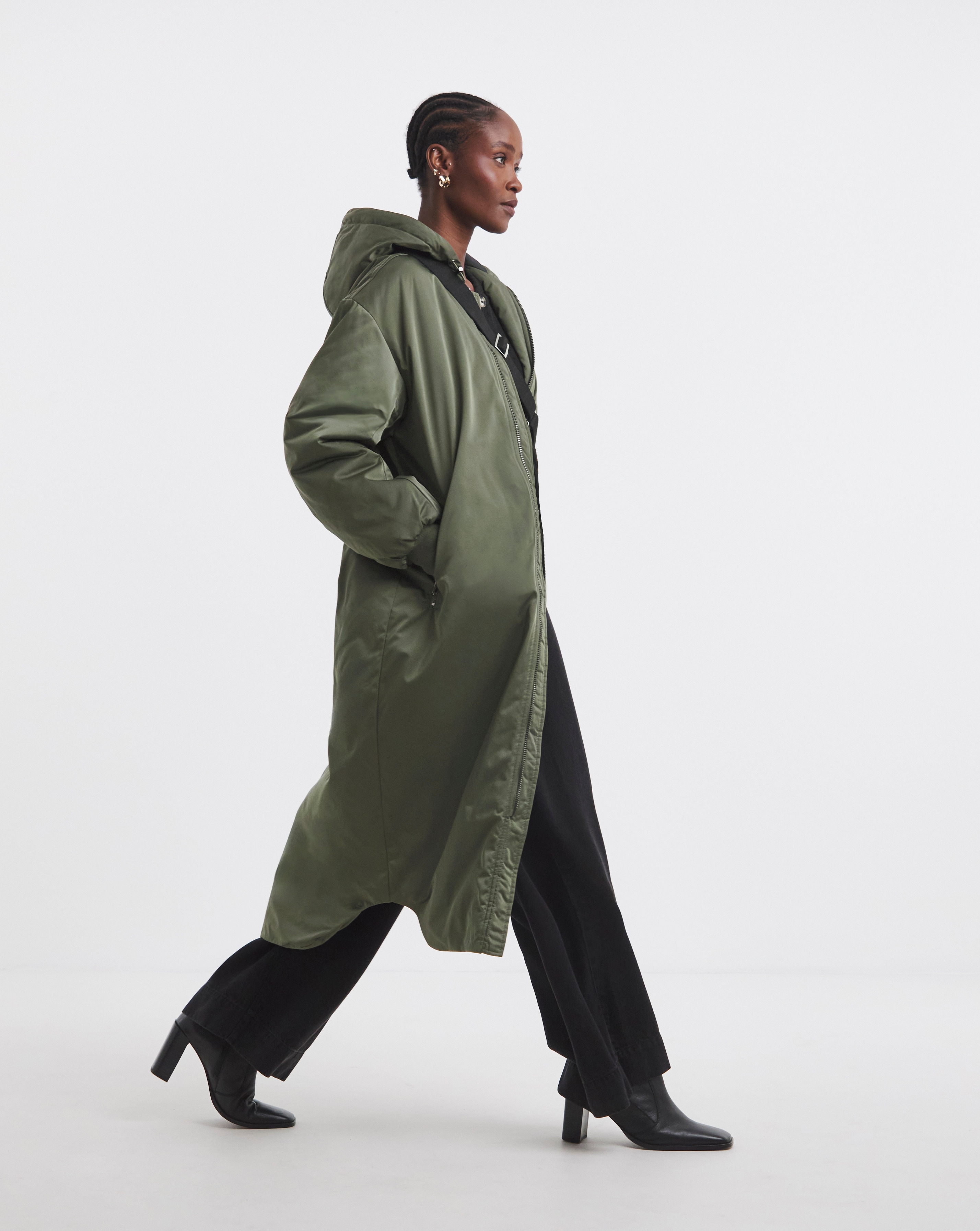 Olive Hooded Longline Bomber