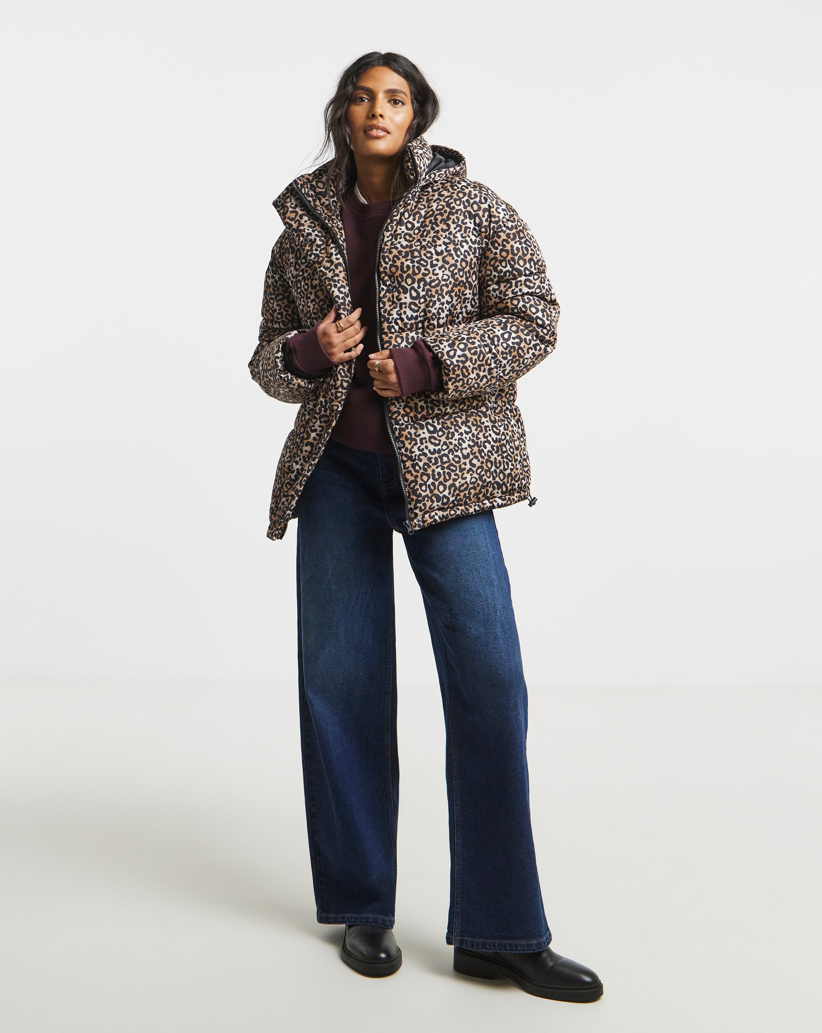 Leopard Print Padded Coat with Hood