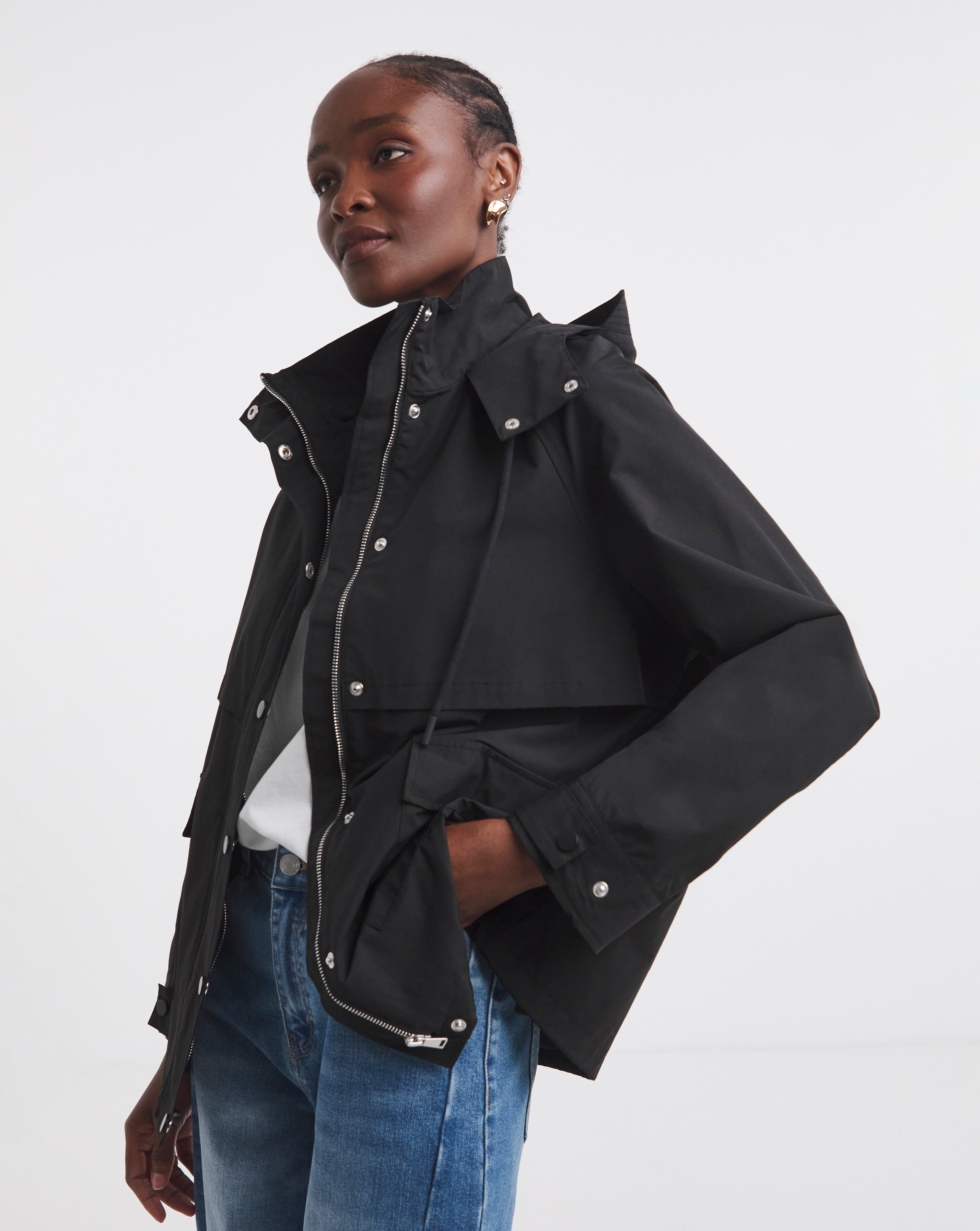 Black Short Storm Flap Parka